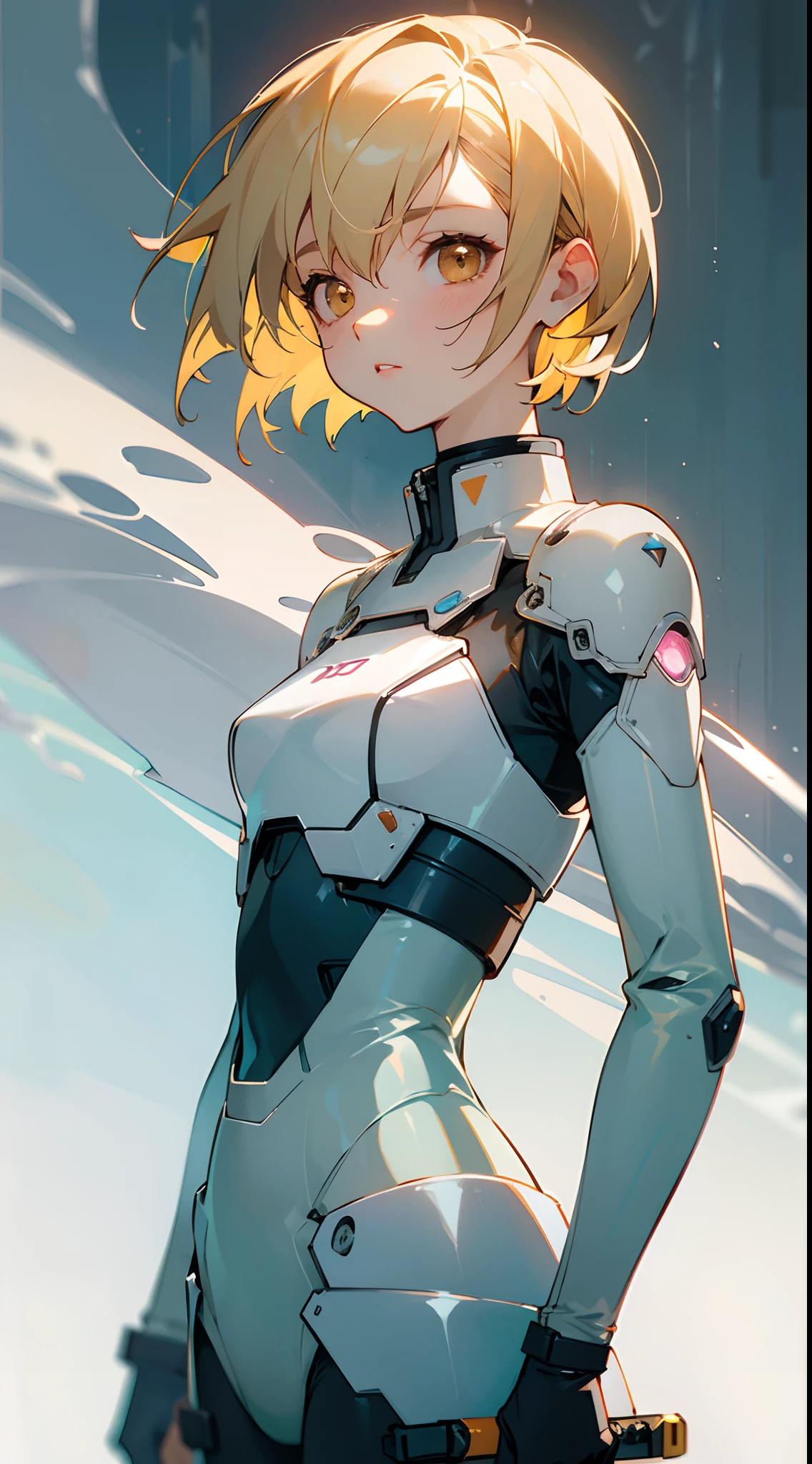 (masterpiece, best quality )detailed, 1Character ,  pastel washed out colors , cell shade , soft, muted shades ,gentle colors , blue archive art style,


Wearing a mix of sword art online and futuristic style clothes , Stunning woman , short hair , blonde hair , orange eyes , no pupils , pink lips , pale skin , ￼age 26,