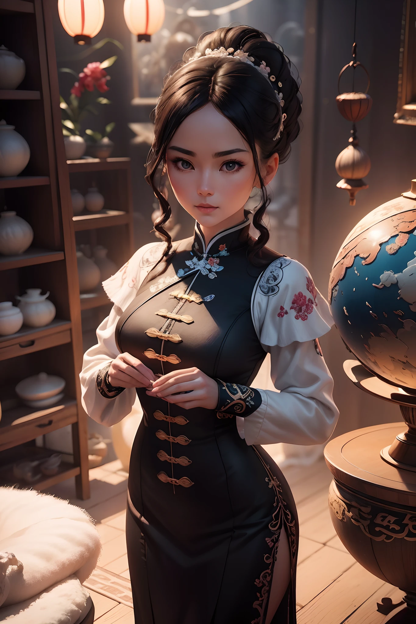 Wool felt world,Ultra-detailed wool fibers,Ultra-detailed complex 3D rendering of porcelain silhouette with Chinese characters, maximalist beautiful studio soft light, rim lit, vibrant detail, Lace, Hyper-realistic, hand, face muscles, electrical wires, micro Chip, elegant, Beautiful background, octane, h.r. style giger