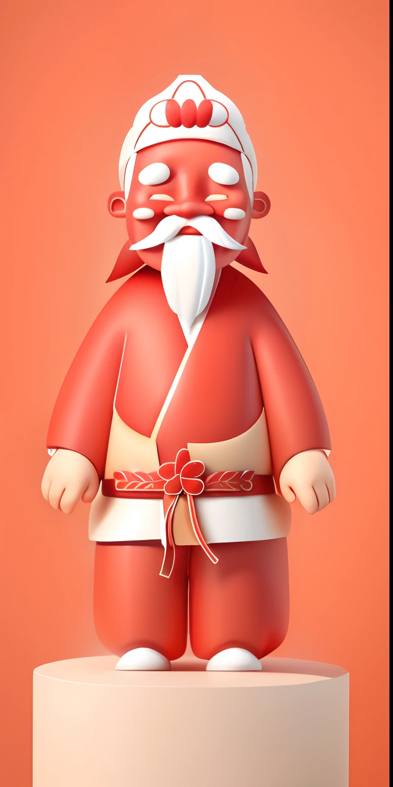 A standing cartoon old Chinese man，Red nose，White eyebrows，Long white beard，Wearing red traditional Chinese costumes，Wear a red hat on your head，It is decorated with glutinous rice grain shapes，A belt with ears of rice is tied around the waist。