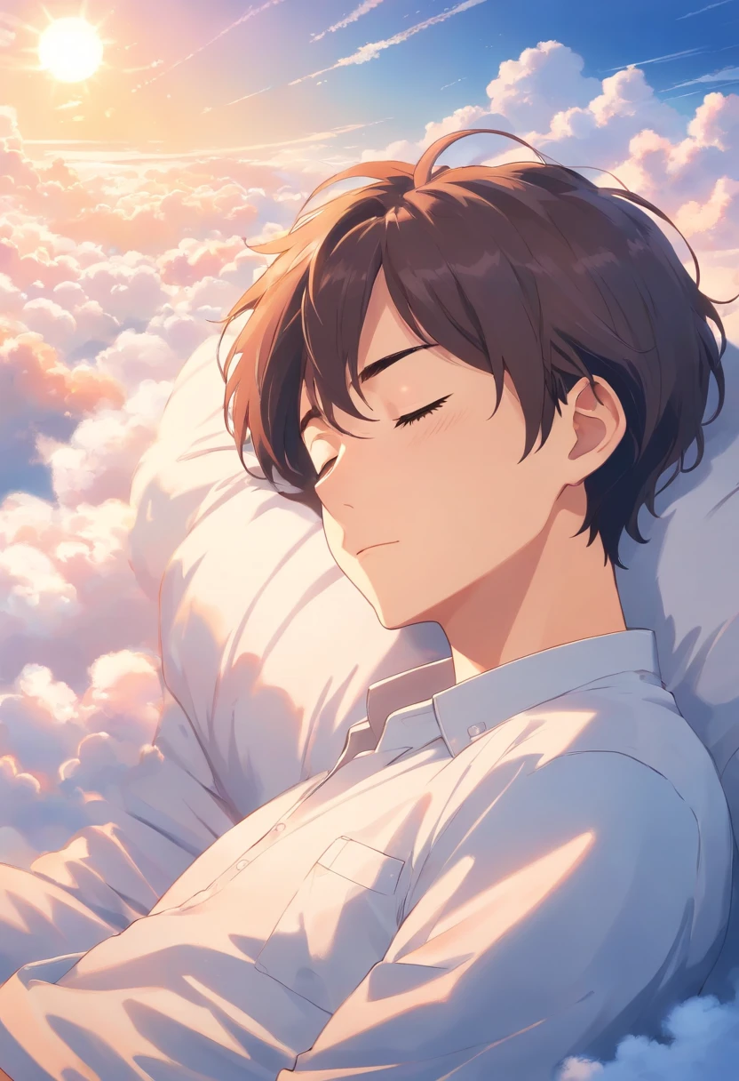 Sleeping on the clouds, The man in the white shirt, Eyes closed, Short-haired, Sunny