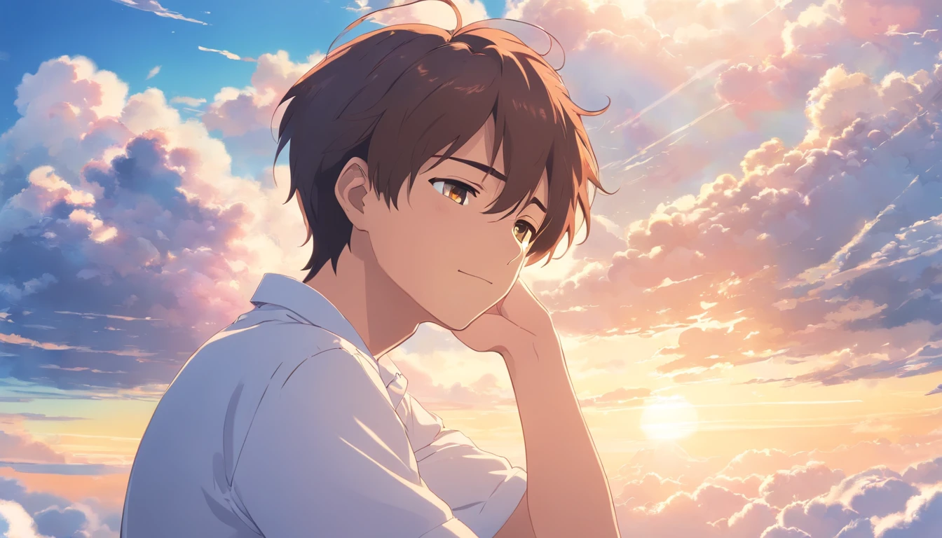 Sleeping on the clouds, Handsome man in white shirt, Eyes closed, Short-haired, Sunny