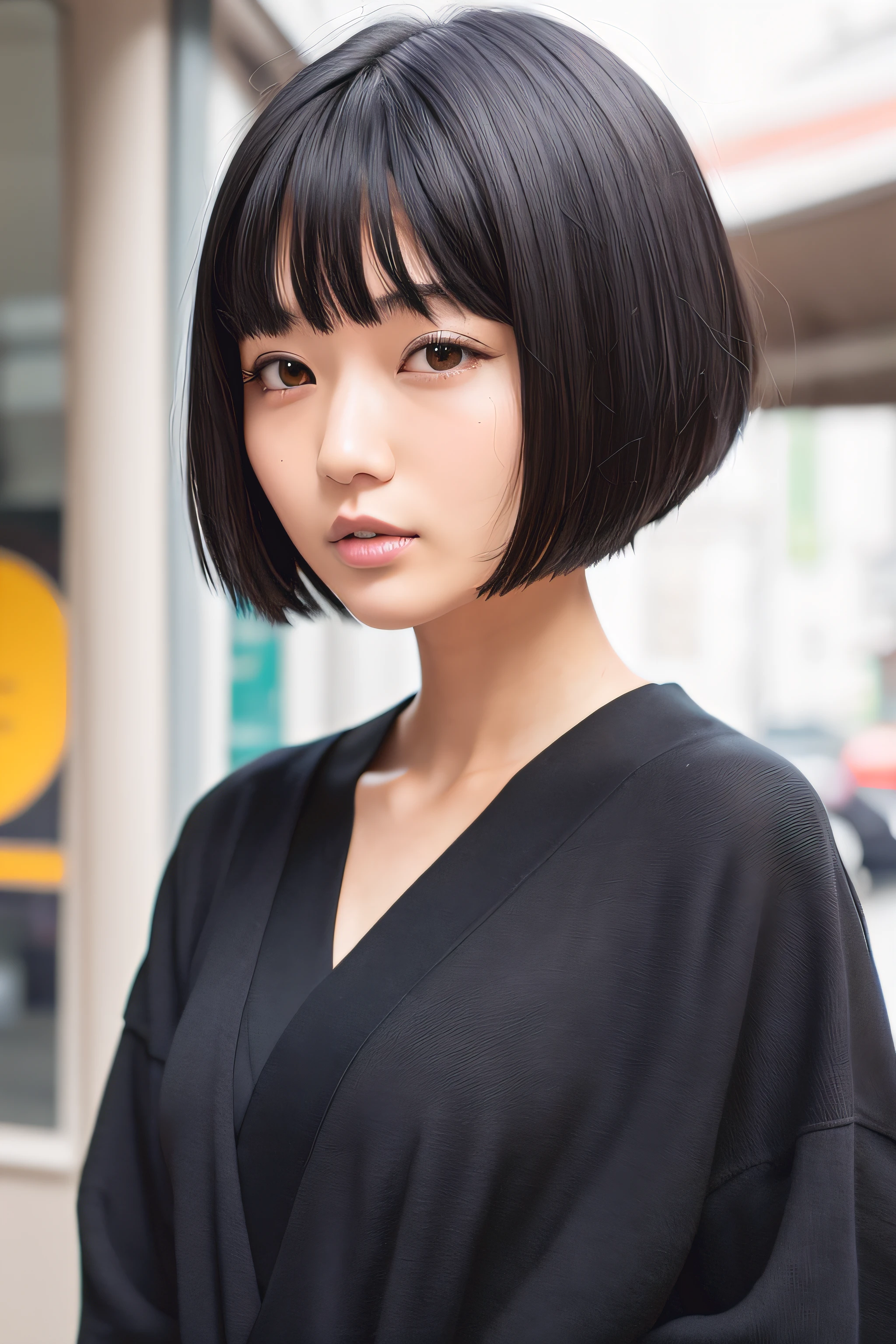 Shorthair woman with black hair、Facing the front、japanes、Represented as in the picture
