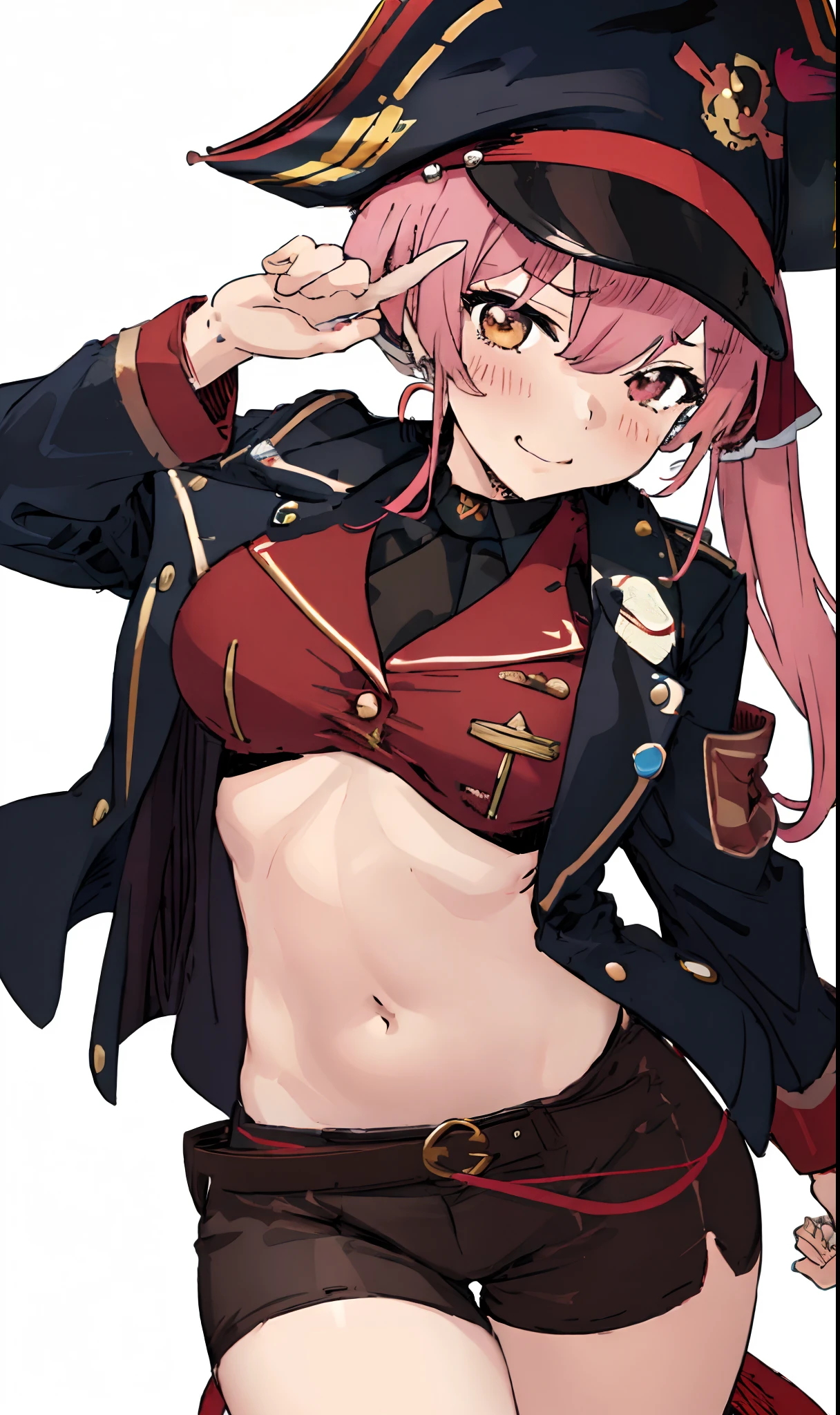 1girl in, masutepiece,  Best Quality,  High quality, Marine, a pirate, Pirate Hat,