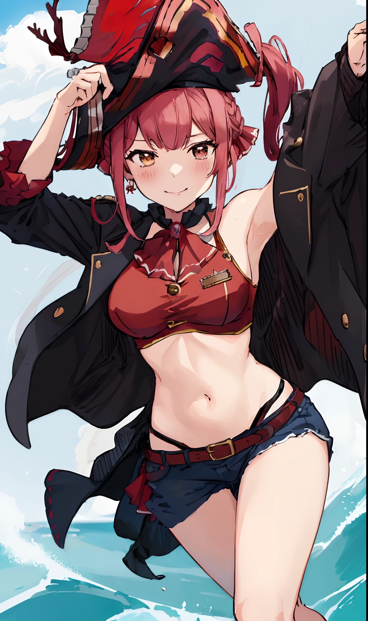 1girl in, masutepiece, Best Quality, High quality, Marine, a pirate, Pirate Hat,