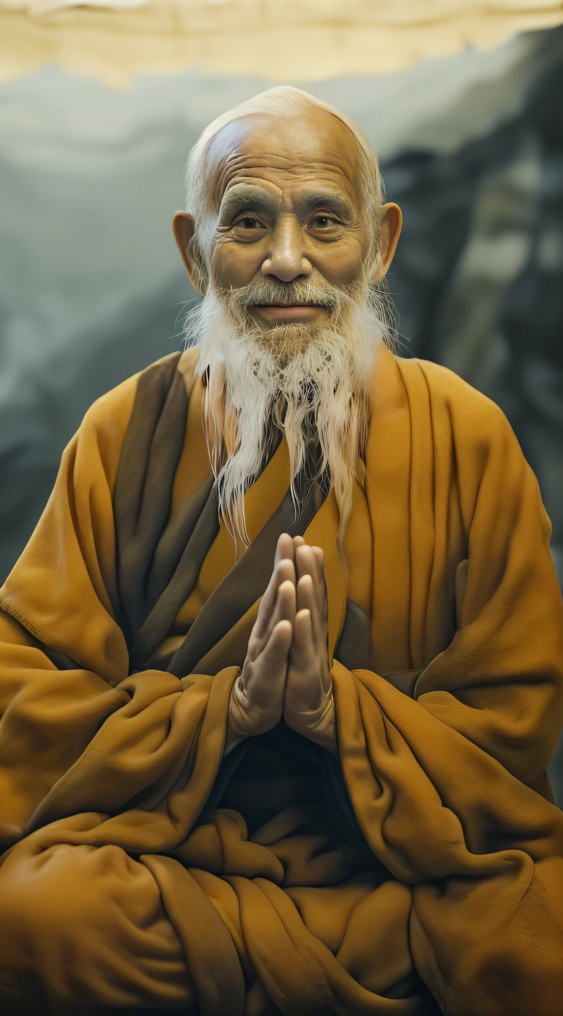 An old man，clad in robes，Face to the camera，The expression is serious。