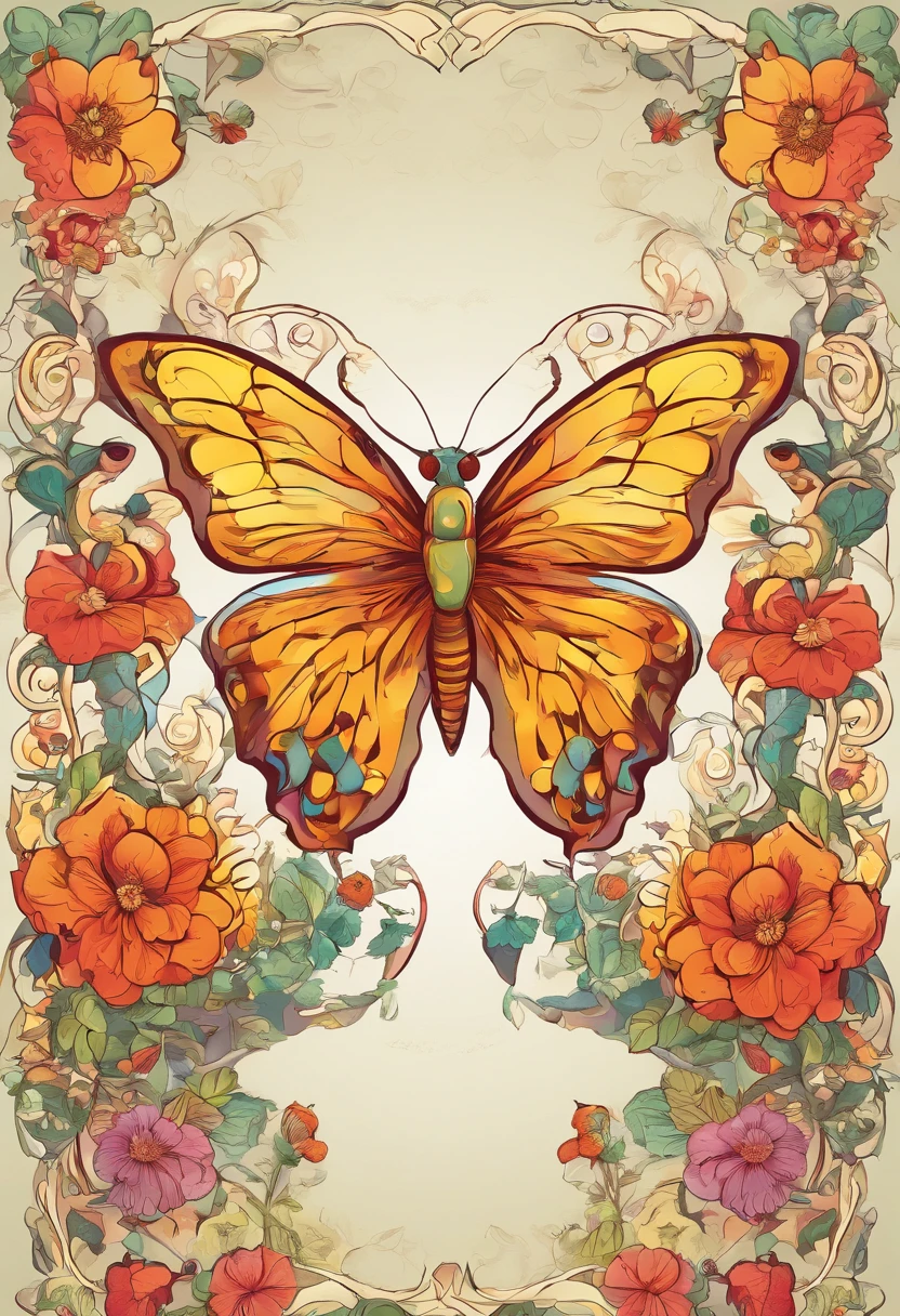 illustration of a butterfly with a floral border, vector art by Maksimilijan Vanka, behance contest winner, art nouveau, butterfly, illustrated in whimsical style, harmony of butterfly, butterflies and worms, beautifully illustrated, adobe illustrator art, fabulous illustrations, flowers and butterflies, vector illustration, illustrations, highly detailed illustration, detailed illustrations, a beautiful artwork illustration