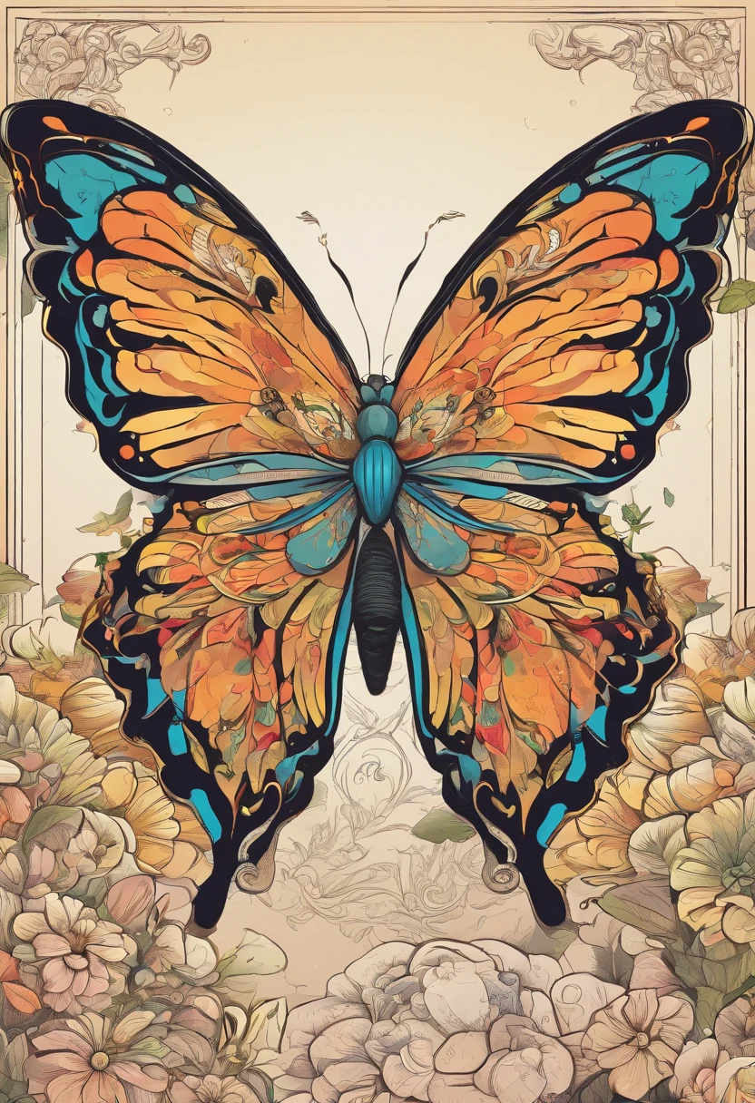 illustration of a butterfly with a floral border, vector art by Maksimilijan Vanka, behance contest winner, art nouveau, butterfly, illustrated in whimsical style, harmony of butterfly, butterflies and worms, beautifully illustrated, adobe illustrator art, fabulous illustrations, flowers and butterflies, vector illustration, illustrations, highly detailed illustration, detailed illustrations, a beautiful artwork illustration