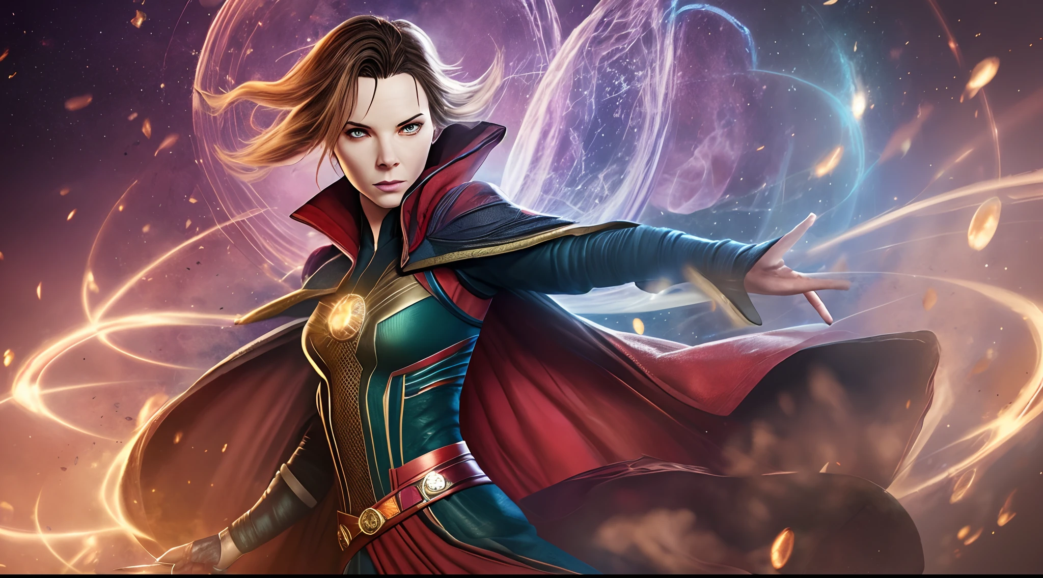 Cute gorgeous,Female doctor strange, Green magical eyes, Full body image, Glowing tattoo in her face,marvel, Battlefield,full sci-fi, cinematic, unreal engine, hyper realstic,32k, hyper focus, Full hd,UHD, Photorealism --auto --s2