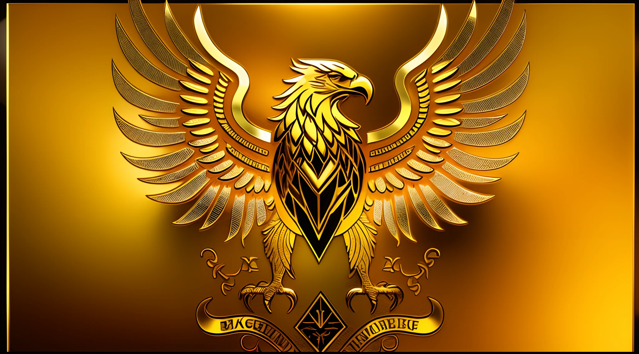 Golden eagle with wings and shield isolated on black background, with an eagle emblem, Eagle Logo, Engraved vector image, emblem of wisdom, imperial symbol, album, shoulder patch design, Majestic symmetrical eagle wings, Royal insignia on the background, high quality scan, hali々and clothes, SVG Illustration, White eagle icon, insignia, Hydro 74 Style, Royal Bird