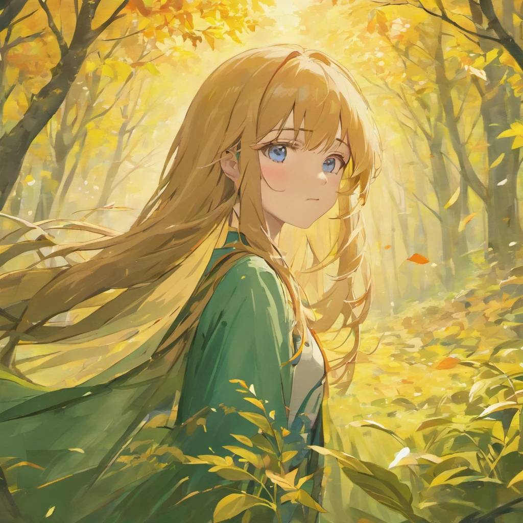 Drawing of a woman with long hair and blue eyes in a field of leaves, Together with a beautiful tiger, beautiful digital art, beautiful digital art, Beautiful UHD 4K Art, beautiful digital art, a beautiful artwork illustration, Lovely digital painting, Very beautiful digital art, beautiful digital painting, Beautiful Autumn Spirits, beautiful fantasy art portrait, beautiful digital art, Autumn wind, beautiful character painting