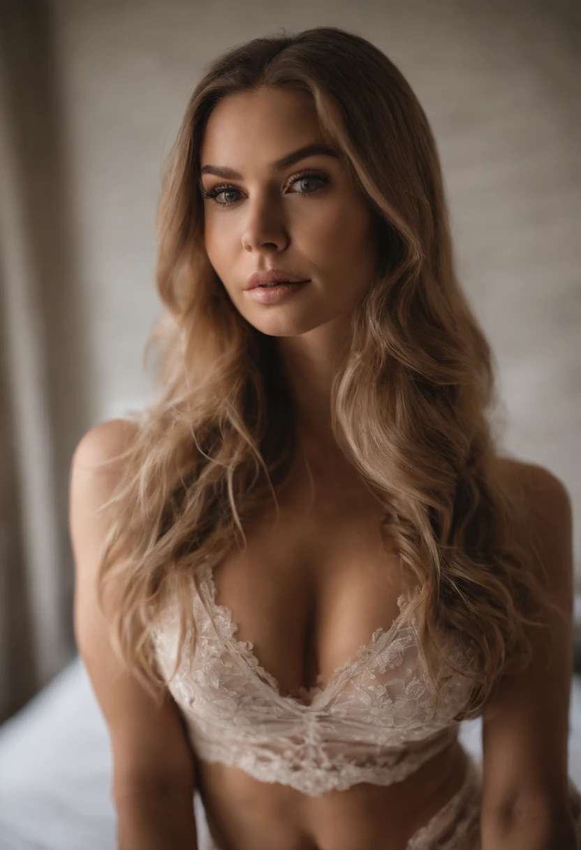 arafed woman fully , sexy girl with blue eyes, ultra realistic, meticulously detailed, portrait sophie mudd, blonde hair and large eyes, selfie of a young woman, bedroom eyes, violet myers, without makeup, natural makeup, picture of the back , face with artgram, subtle makeup, stunning full body shot kneeling on bed, in bedroom, medium to large size bust; naked, medium to large butt, angle that shows butt, tight butt atomically perfect,
