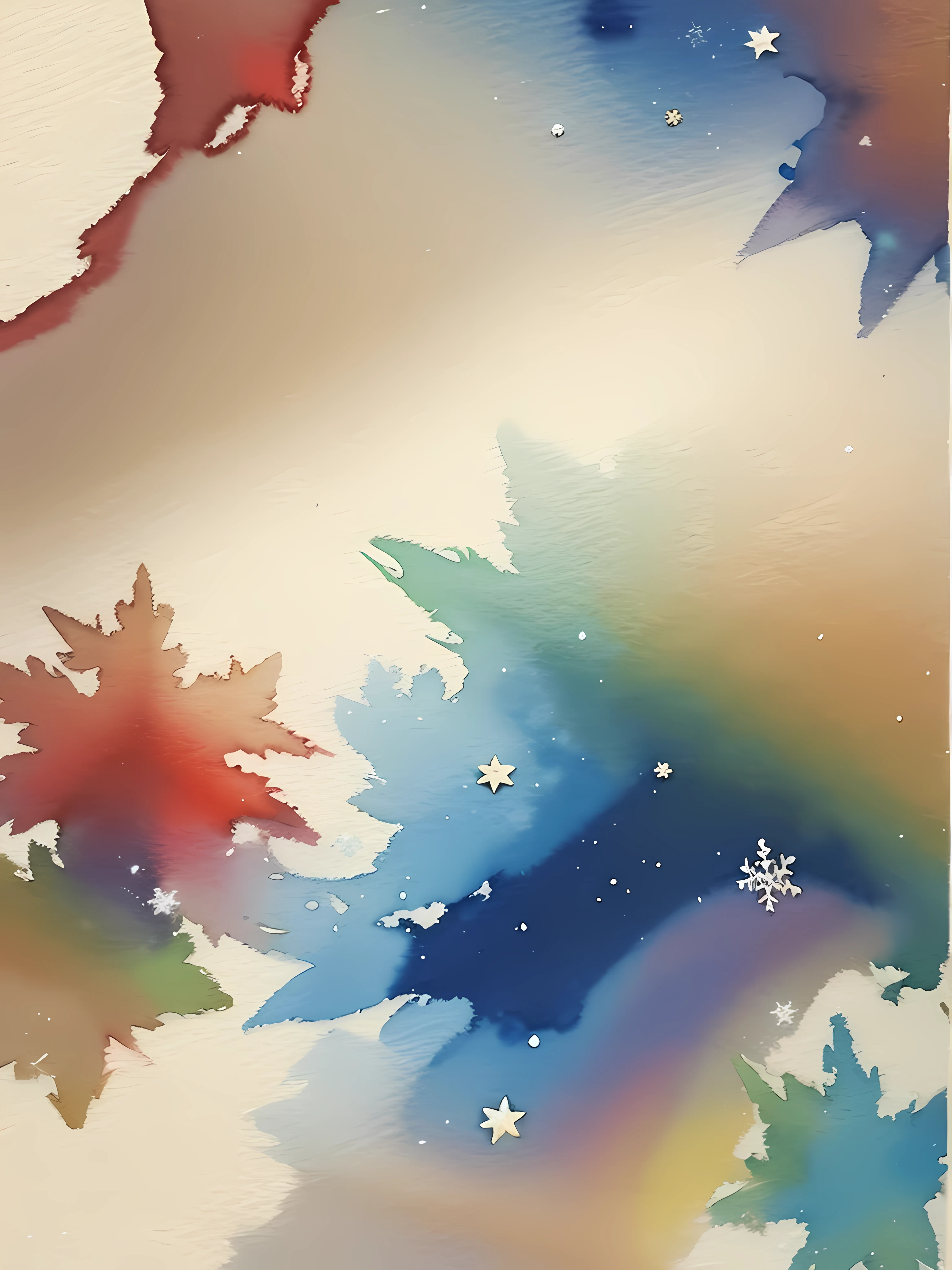 christmas watercolor page, abstract watercolor texrture . beige tones, no shadow no dark, faint snowflakes, faint images