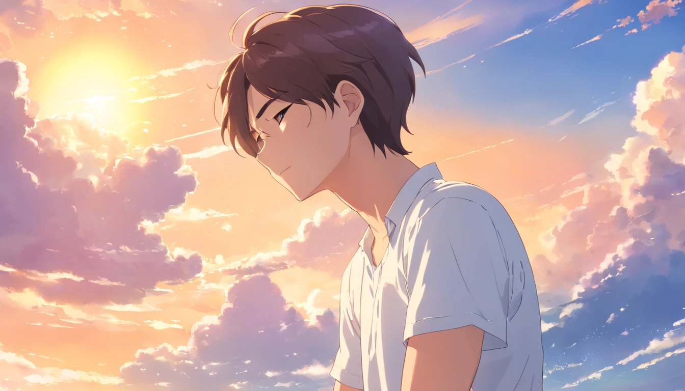 Sleeping on the clouds, Handsome man in white shirt, Eyes closed, Short-haired, Sunny