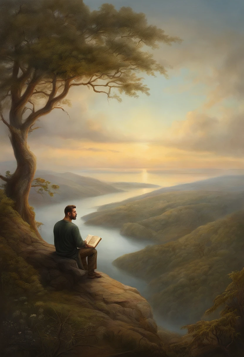 homem maduro, Sitting in a meditative position, In front of the beautiful Horizonte, When the sun goes down, In relation to God, Portrait photos, supervision: by Drew Tucker, supervision: Adam Marczyński, supervision: Alexander Kuchharsky, supervision: by Gavin Nolan, 8k surrealism, supervision: by Jason Felix, yuri shwedoff and tom bagshaw, illustrative art, Estilo Erik Johansson