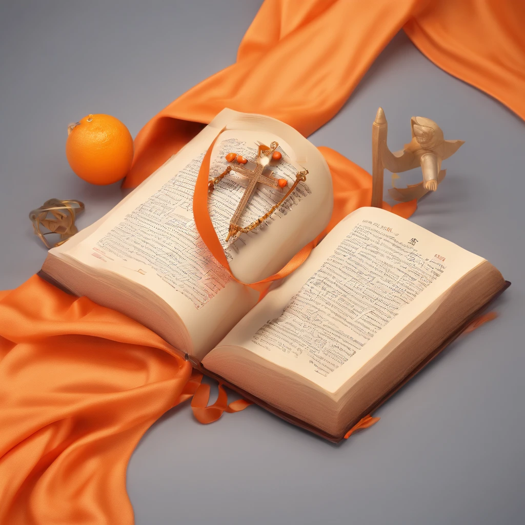 An illustration of an icon application with a bible, book, orange color, and a cross. (best quality,4k,8k,highres,masterpiece:1.2),ultra-detailed,(realistic,photorealistic,photo-realistic:1.37),HDR,UHD,studio lighting,ultra-fine painting,sharp focus,physically-based rendering,extreme detail description,professional,vivid colors,bokeh,icons,illustration,religion,bible,book,orange color,cross,spiritual,meaningful,abstract,light and shadow,depth and texture --auto