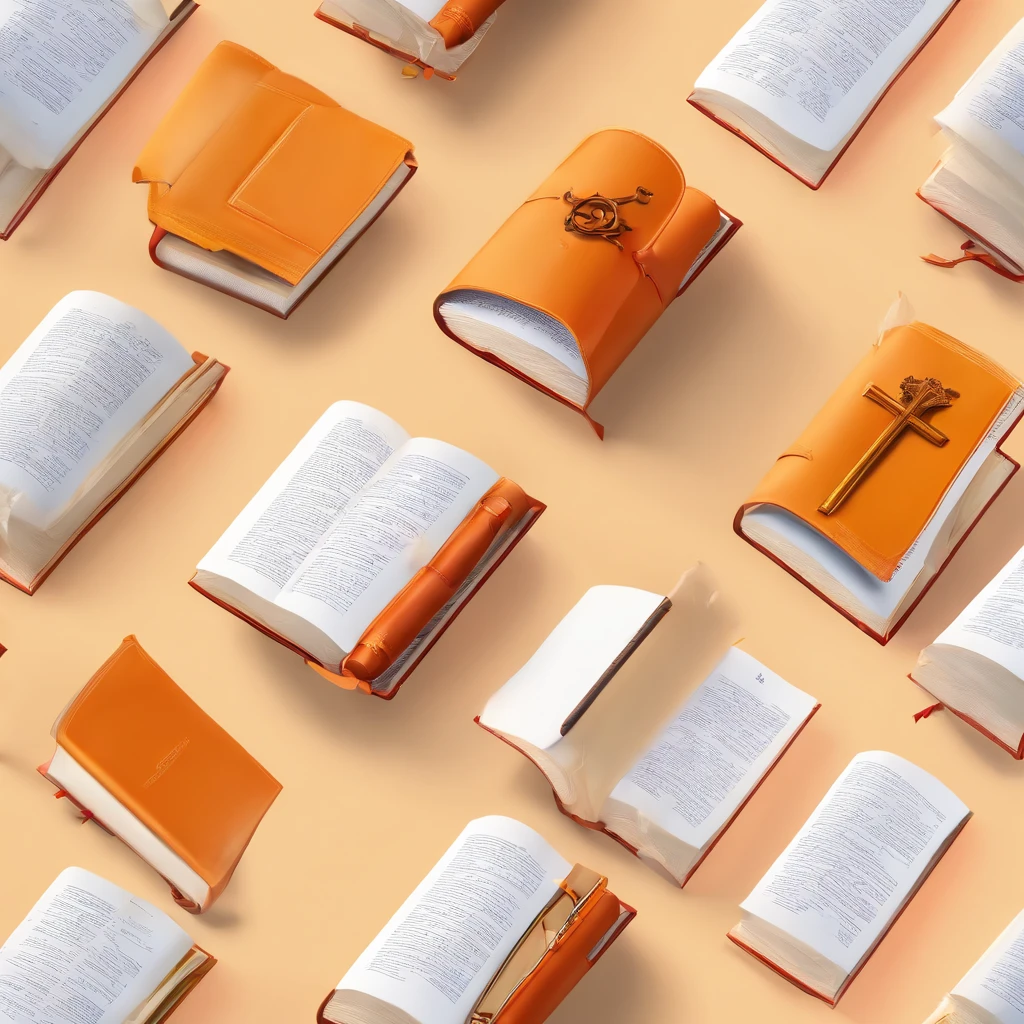 An illustration of an icon application with a bible, book, orange color, and a cross. (best quality,4k,8k,highres,masterpiece:1.2),ultra-detailed,(realistic,photorealistic,photo-realistic:1.37),HDR,UHD,studio lighting,ultra-fine painting,sharp focus,physically-based rendering,extreme detail description,professional,vivid colors,bokeh,icons,illustration,religion,bible,book,orange color,cross,spiritual,meaningful,abstract,light and shadow,depth and texture --auto