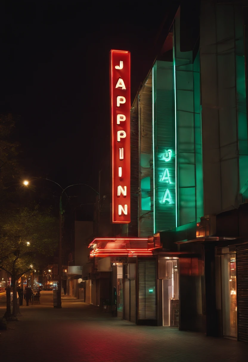 * **Scene:** A city street at night
* **Subject:** A building with a neon sign that says "japin.net"
* **Details:**
* The building is tall and modern, with a sleek design.
* The neon sign is bright and colorful, with a flowing script.
* The sign is lit up, casting a warm glow on the street below.
**Additional instructions:**
* The image should be high-resolution and well-lit.
* The building should be the main focus of the image, with the neon sign prominently displayed.
* The image should create a sense of excitement and intrigue.