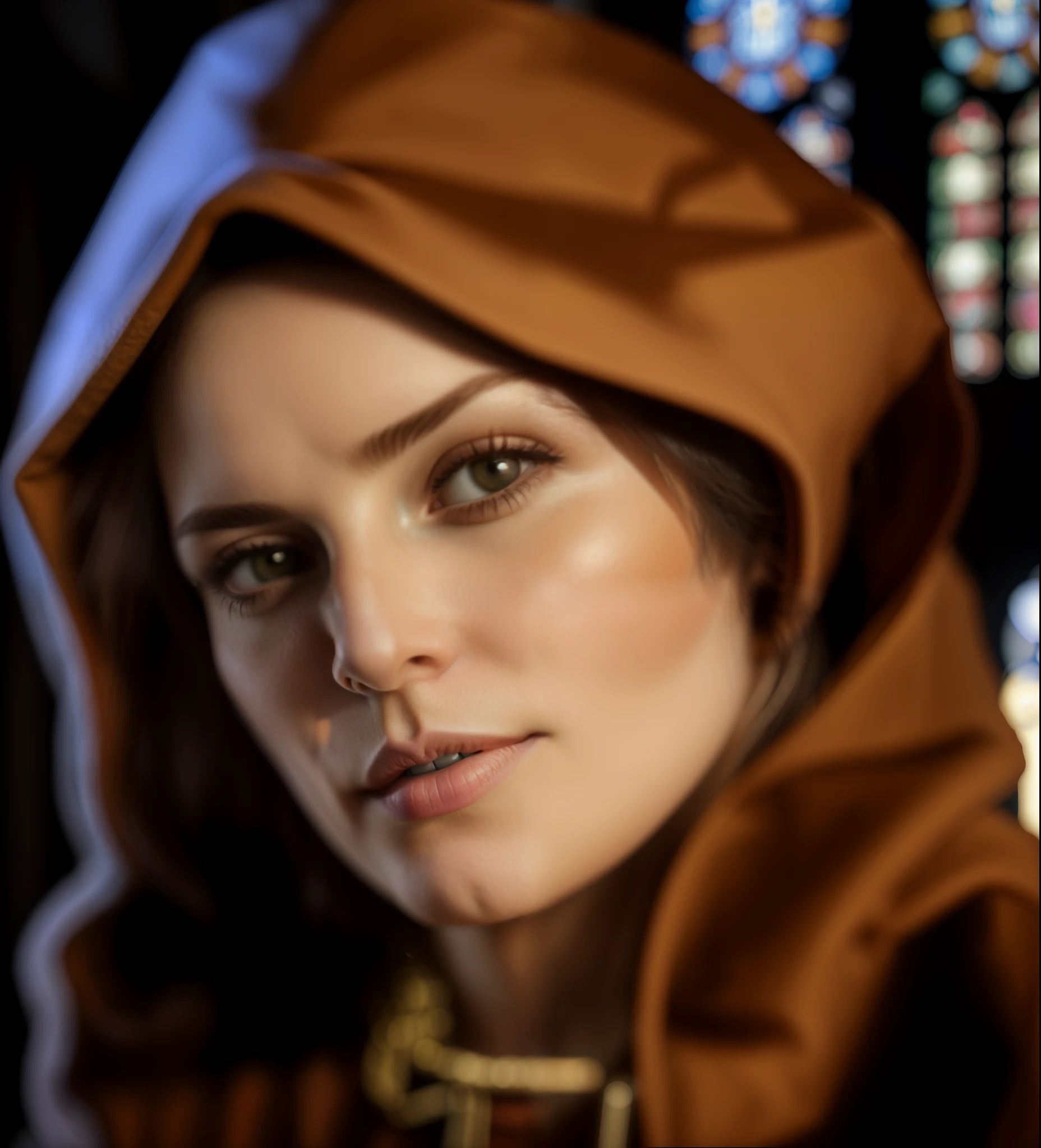 masterpiece, high quality, detailed photo,8k, 4k, a woman in a hoodie in a church, baldur's gate character portrait, unreal 5. rpg portrait, dwarven woman, portrait of a female mage, mara jade, female occultist, elfic priestess, mara jade skywalker, female cleric, female jedi, portrait of arwen