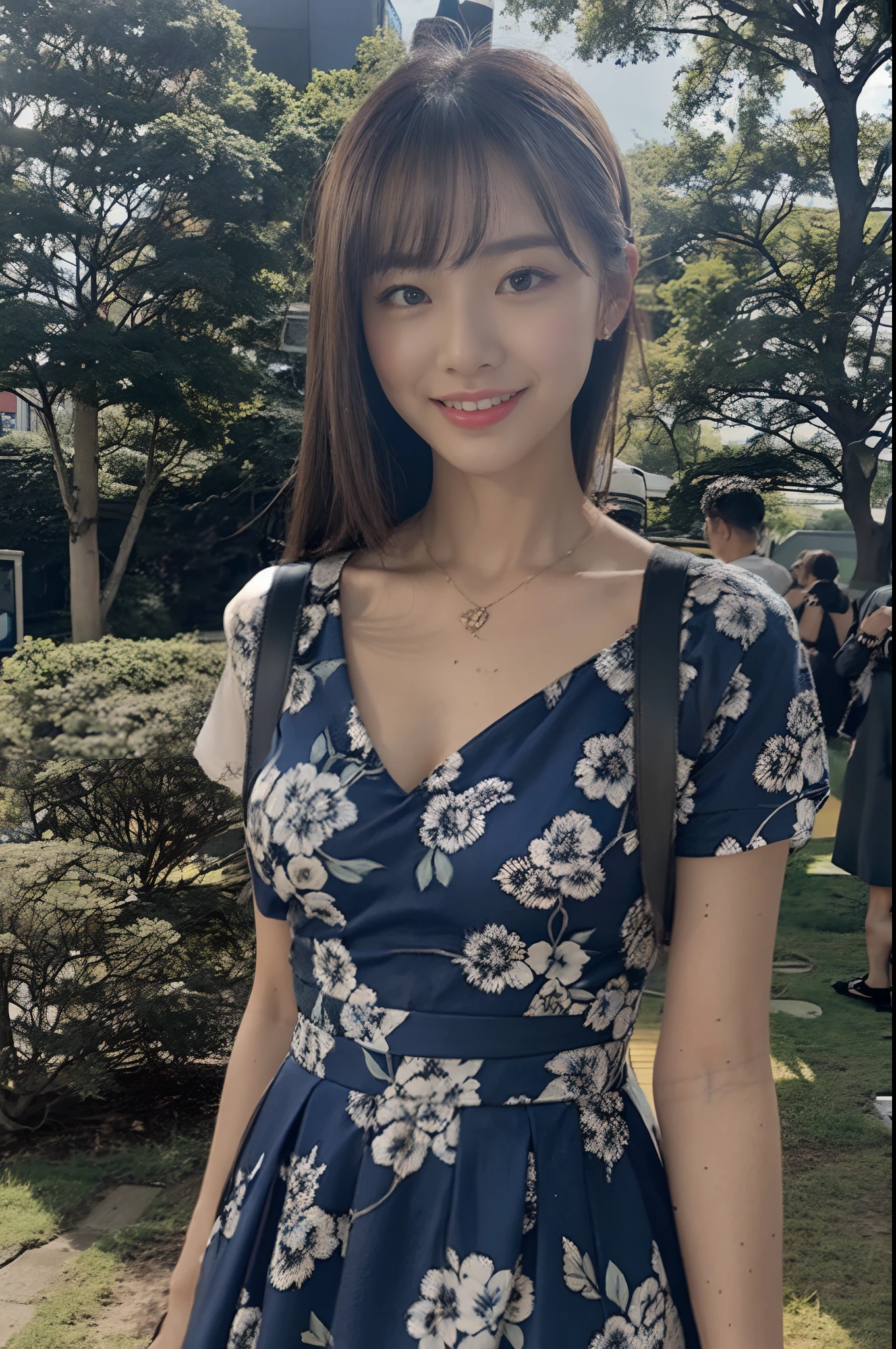 on the park, Blue Floral Dress, （close up),