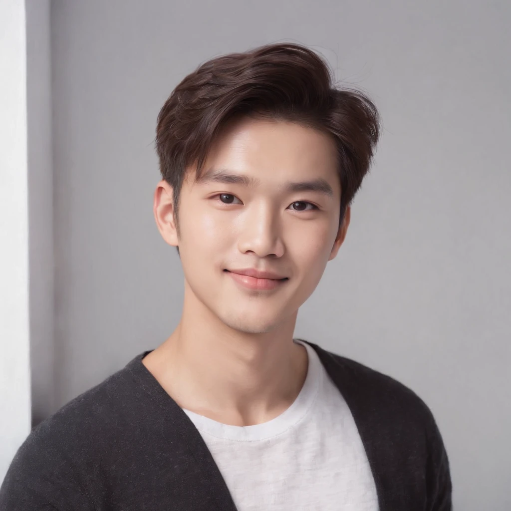 A close up of a man with a black sweater and white shirt - SeaArt AI