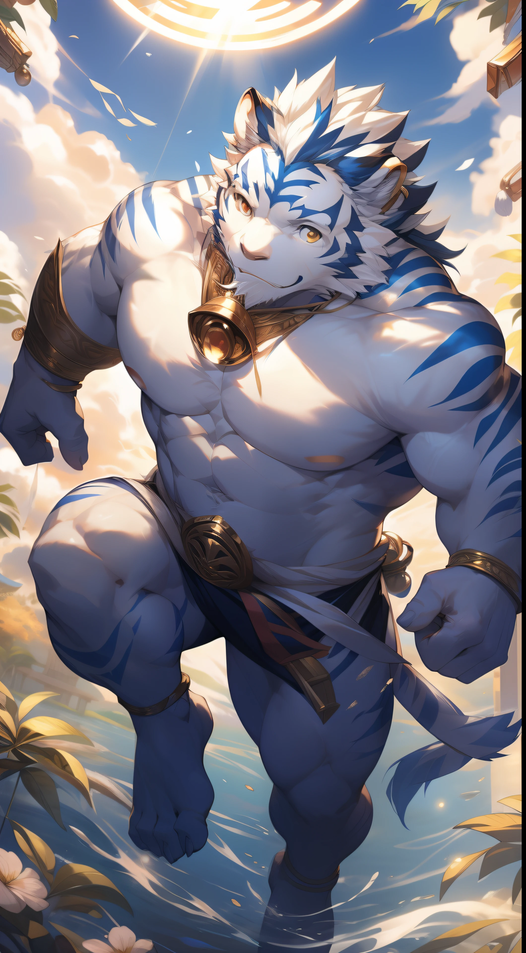 (masterpiece, 4k ,ultra detailed:1.2),(fantasy:1.2),illustration,(realistic:1),(photorealistic:1), (Volileopard, the champion from League of Legends:1.6), (white hair,very long fur:1.6),(roaring with open mouth:1.3),(white leopard with blue eyes and a glowing light on its face:1.4), (musculous body,blue rays coming out of eyes,rays surrounding around,giant leopard:1.3), (forest, night, lighted mushrooms, fireflies:1.2),