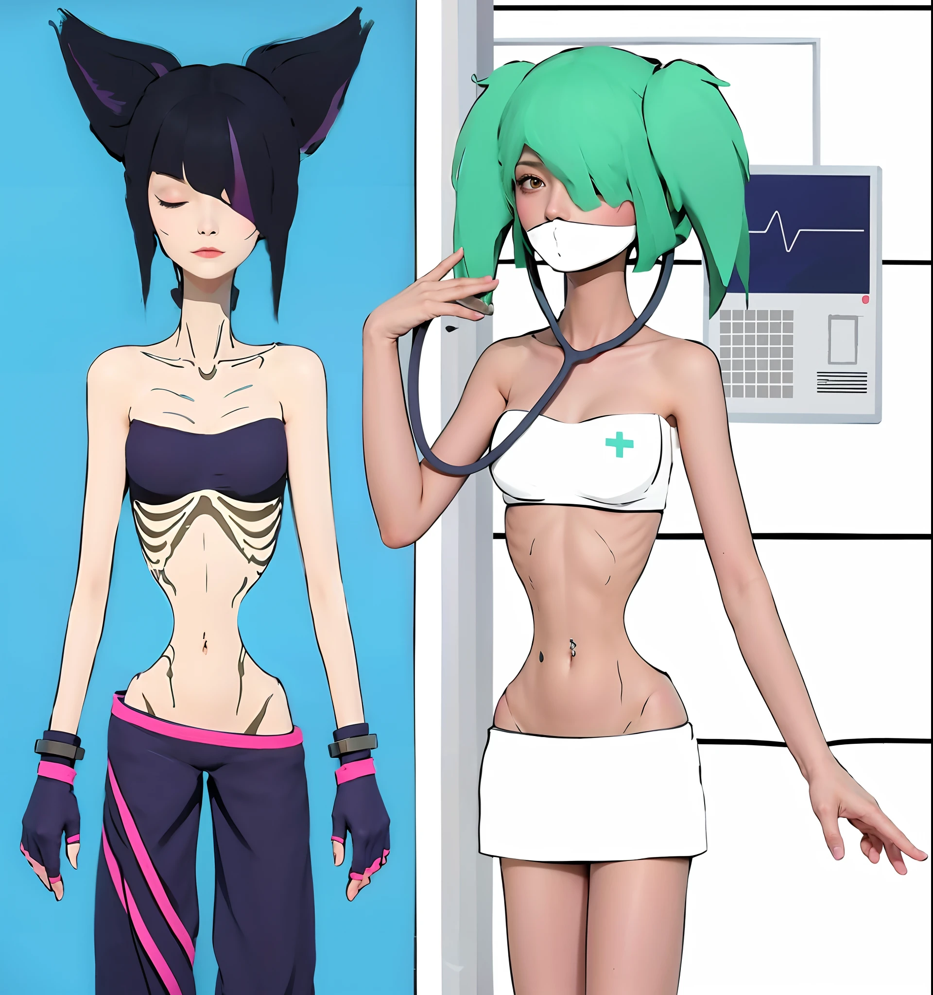 Skinny woman,hunger,the ribs,pelvic bone,anorexia,the doctor,Big breasts Thin waist,Thin leg