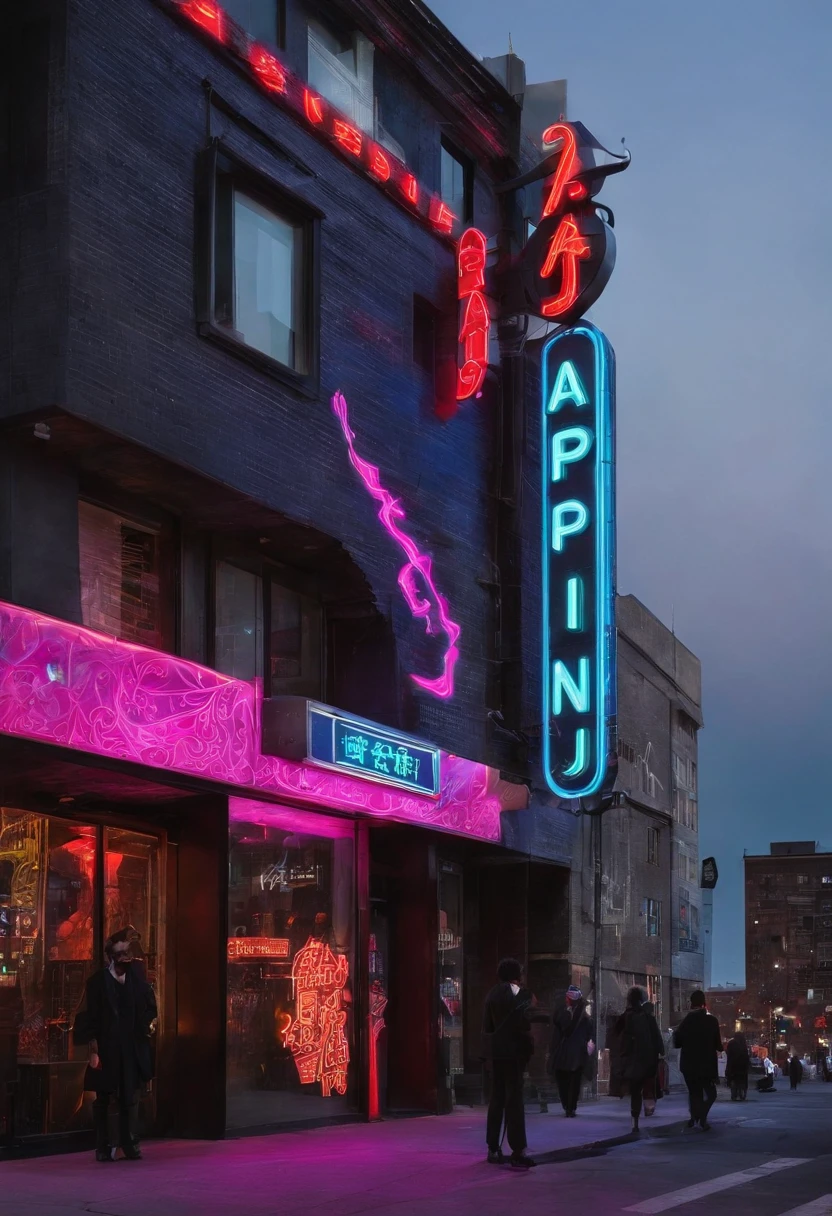 * **Scene:** A city street at night * **Subject:** A building with a neon sign that says "japin.net" * **Details:** * The building is tall and modern, with a sleek design. * The neon sign is bright and colorful, with a flowing script. * The sign is lit up, casting a warm glow on the street below. **Additional instructions:** * The image should be high-resolution and well-lit. * The building should be the main focus of the image, with the neon sign prominently displayed. * The image should create a sense of excitement and intrigue.