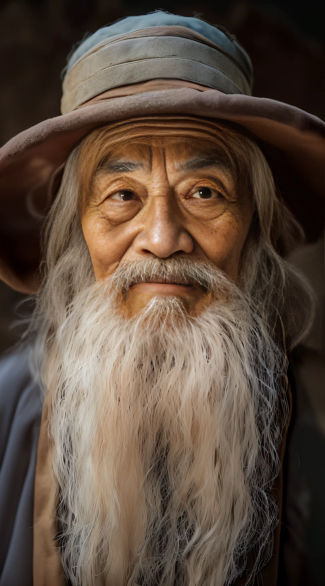 An old man,clad in robes,Face to the camera,The expression is serious。