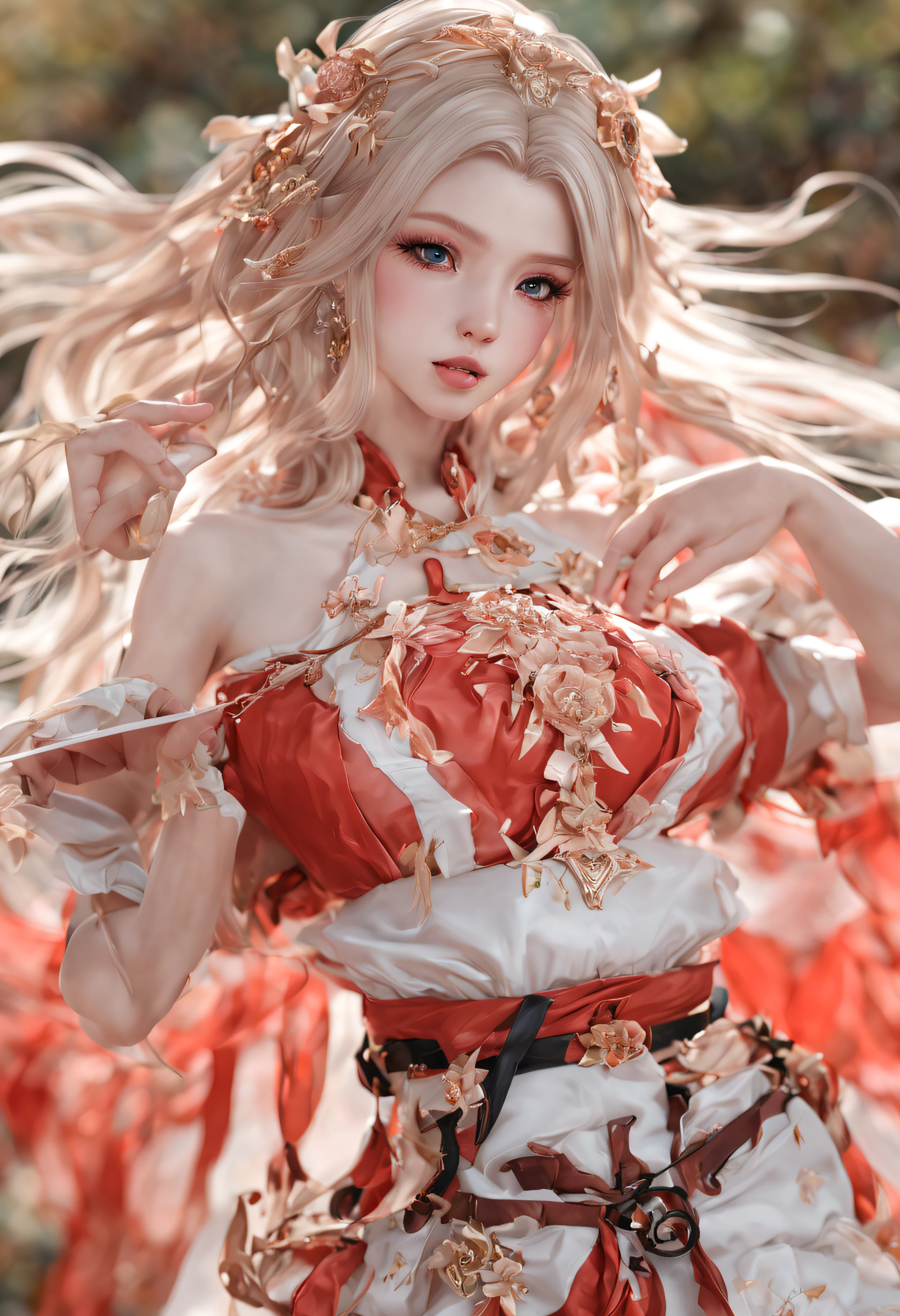 .Masterpiece:1.2, Best quality), Realistic, (Real picture, Intricate details, Depth of field), (1girll, Solo), make up, parted lip, highly detailed, Perfect face, (skin indentation), glossy coral lips,, Blushing, Raiden baal (raiden shougn) A scene from the《genshin impact》,high-detailed hands,