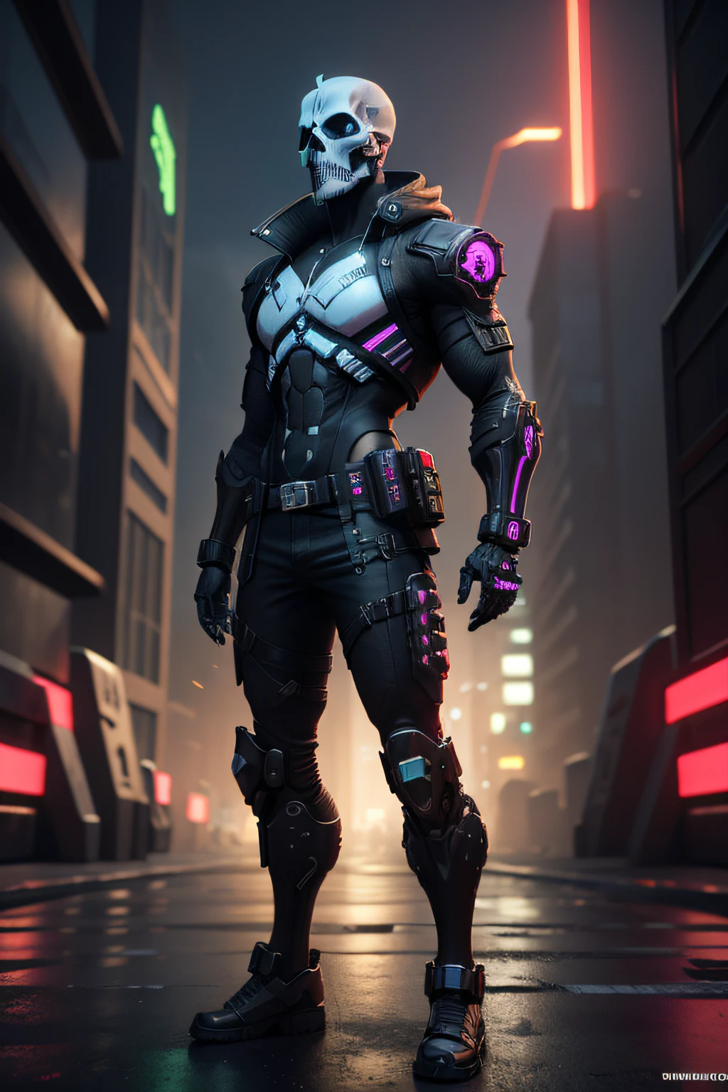 dark skull cyberpunk 3D Render front view