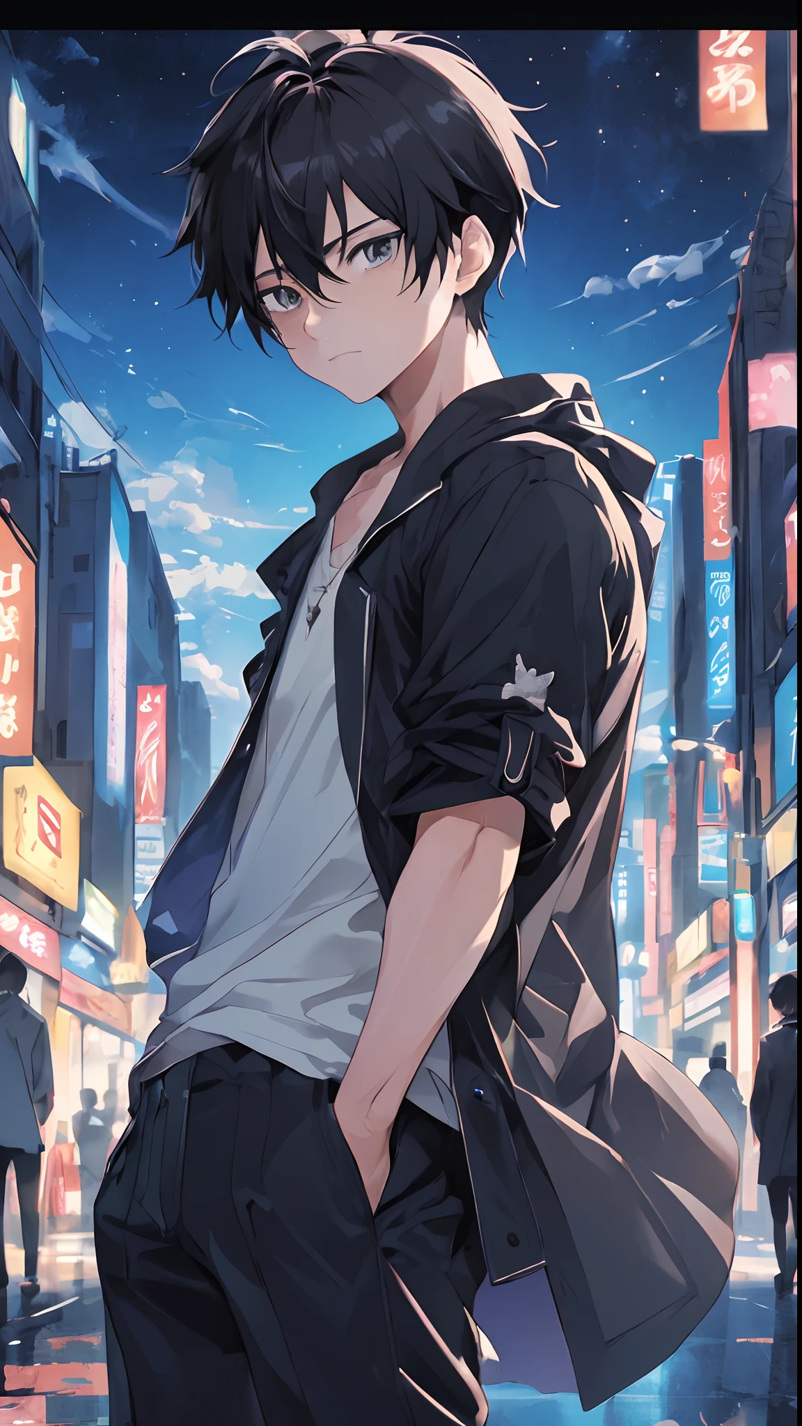 Anime boy in black jacket and white shirt standing in the city, Anime art wallpaper 8 K, style of anime4 K, 4k manga wallpapers, Anime wallpaper 4K, Anime wallpaper 4 k, 4K anime wallpaper, Badass anime 8 K, Anime art wallpaper 4 K, Anime art wallpaper 4k, young anime man, Anime boy, Makoto shinkai style