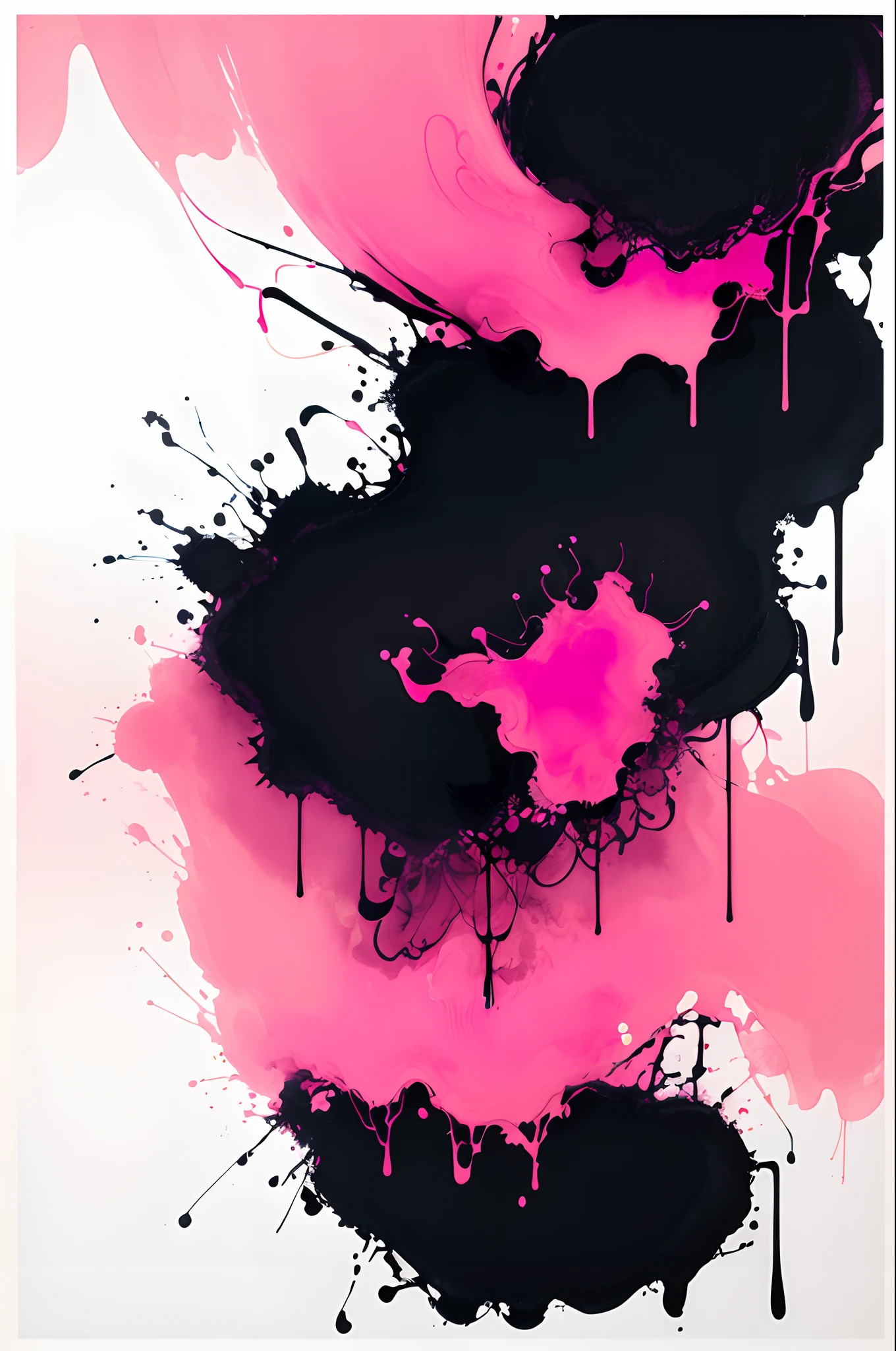 Abstracted ink painting, neon pink, ((Hi-Res)), ((masuter piece)), ((Best Quality)), (Very detailed)), Large file size, fulcolor, extreme light and shadows, in the midnight
