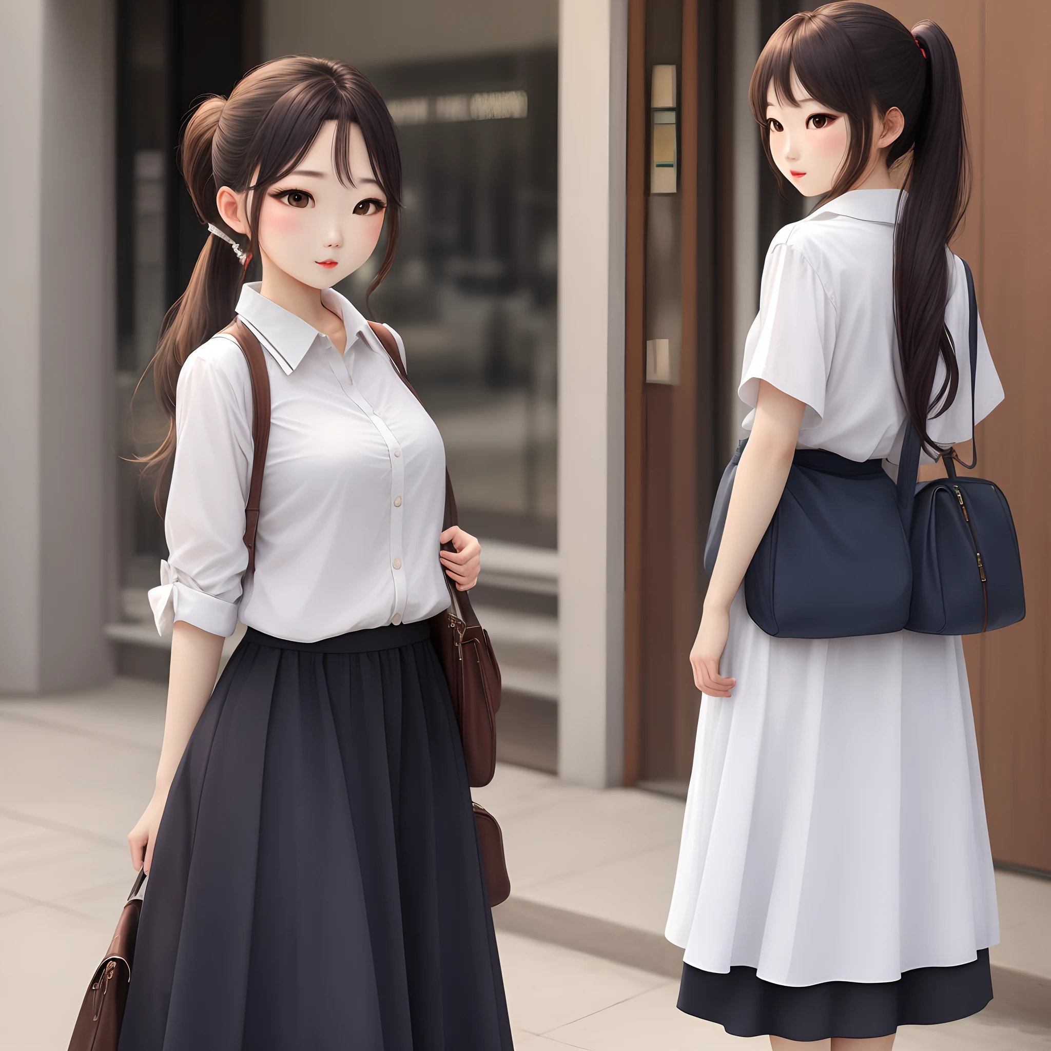 Long skirt double ponytail girl