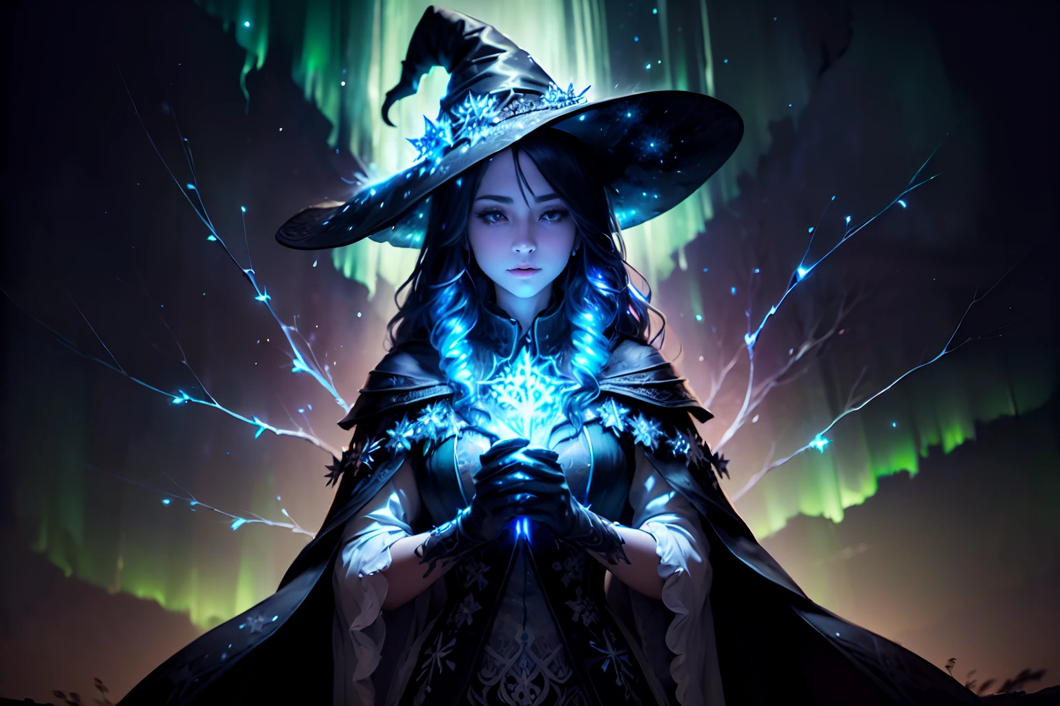 (good-look cat witch with dim glow long cloak and hair of in the aurora is water color art:1.3), center, looking away, (flowless around each other tree:1.3), (((T-shirt design illustration))), (out around dim glow flower garden background detail:1.1), amazing background detail, (all captured in sharp focus, rendered in stunning 32k resolution:1.1), (beautiful detailed glow sky:1.1), (light painting on palette knife drawing add fiber optic light painting:1.1), (water color add black-light paint snowflake:1.2), (matte painting:1.3), (intricate insane details:1.1), (intricate insane details texture:1.3), (true masterpiece:1.3), (on ultimate quality illustration:1.3), (exquisite high-definition texture:1.2), crisp resolution.