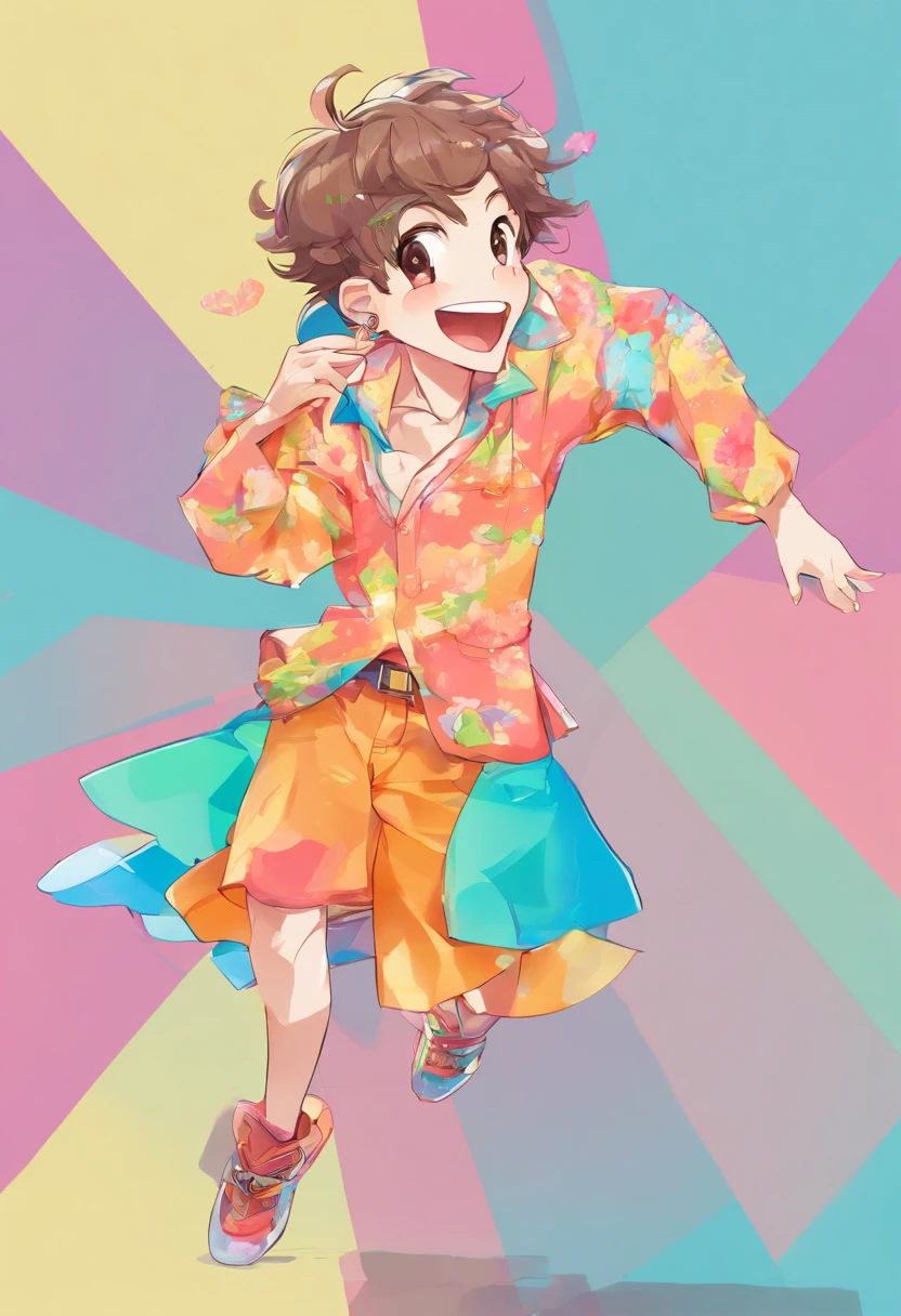 "A stylish man striking a pose in a moment of sheer excitement, shouting 'Alright!' with immense joy."