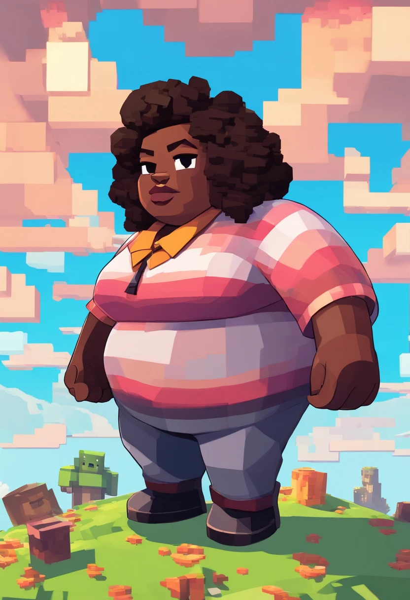 beautiful, outside, giant, head in clouds, curly hair, heavily overweight, , morbidly obese black woman, wearing a collar, moaning, looking pleasured, 100-feet-tall, full-body-pic, 300 pound