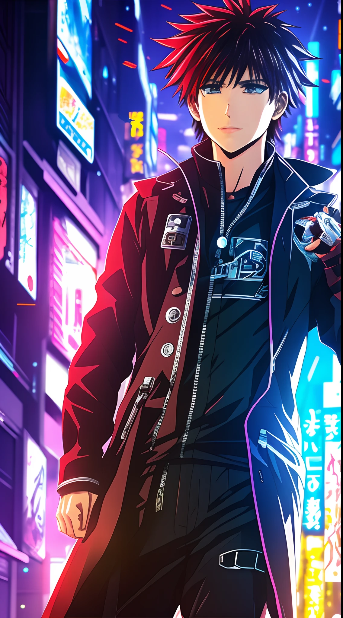 Realistic anime alone boy cyberpunk