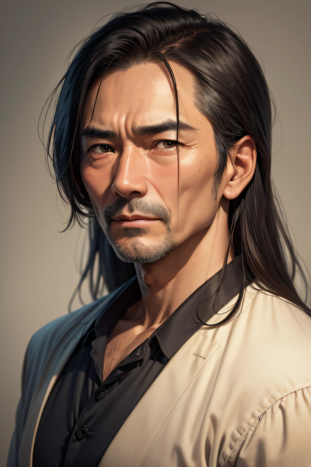 A middle-aged handsome modern poet,Asia face,Side close-up,Melancholy deep eyes