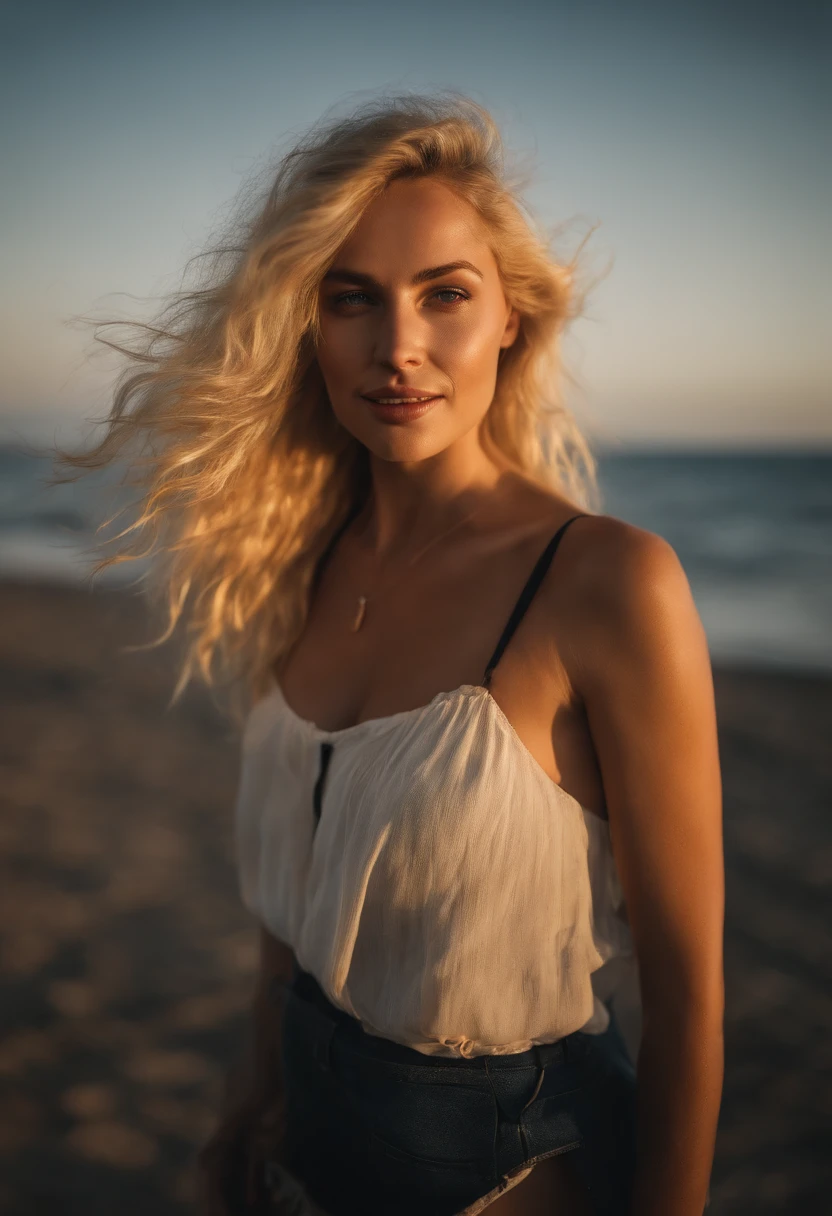 photo awarded best quality masterpiece full body woman Elsa Karlsson smiling, blonde hair blonde (25 Years old) with (drealocks) blown by wind, blue eyes  by Jeremy Lipking by Antonio J. Manzanedo by lee jeffries, wearing a (black bikini), Nikon D850 film Stock Photography 4 camera kodak portra 400 lens f1.6 rich colors realistic texture hyper realistic dramatic lighting unreal mechanism trend on artstation cinestill 800, fisheye lens, kilt style, blue sky in the background, windy Mediterranean beach, (head back:1.4)