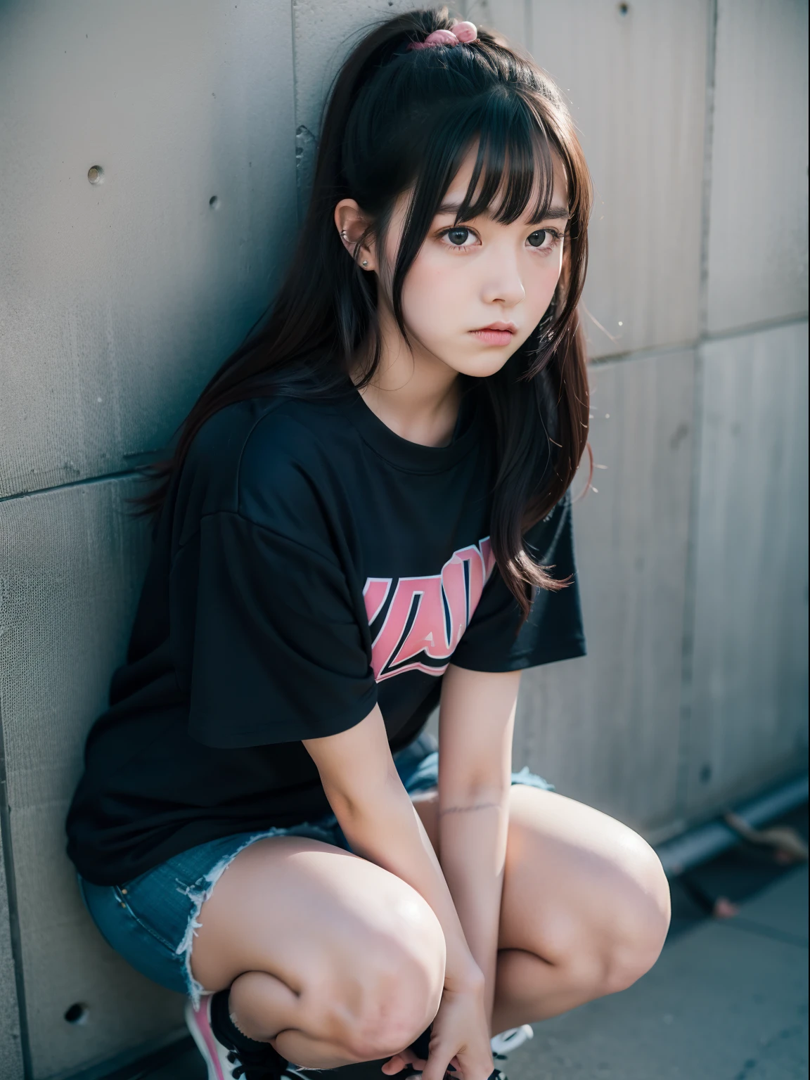 (teens girl),PUNK ROCK,blush,Knees,A dark-haired