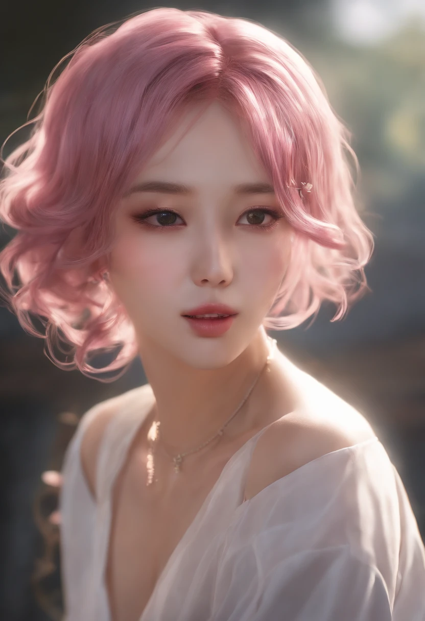 top-quality、​masterpiece、hight resolution、fullnude , 女の子 1 人、hair adornments、a necklace、jewely、美丽的面容、Tyndall effect、photoRealstic、Rim Lighting、Two-tone lighting、(high-detail skin:1.2)、8k UHD、Digital SLR、Soft Lighting、hightquality、volume illumination、Frankness、a picture、hight resolution、4k、8k、Bokeh、mideum breasts、Chest Pulling、absurderes、A pink-haired、Body view from head to knee、