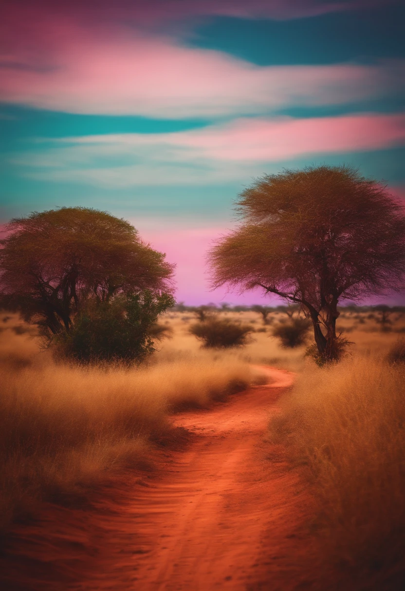 ART Surrealiste du paysage africain multicolor, Colorful Background