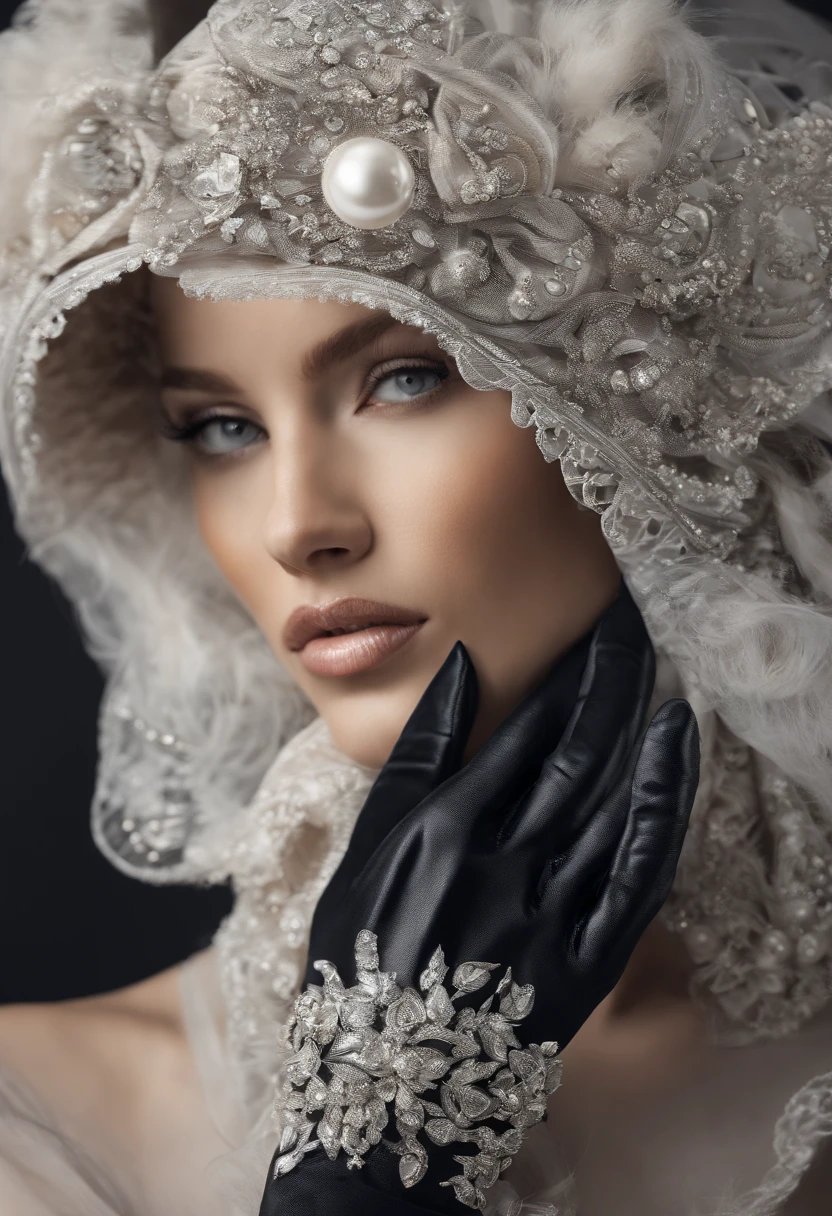 Frau mit schwarzbraunen Haaren und schwarzen durchsichtigen Handschuhen sitzt mit einer Tasse Tee auf einem Raja-Thron, inspiriert von Emma Andijewska, gorgeous lady, inspiriert von Hedi Xandt, seductive lady, inspiriert von Olga Rozanova, von Emma Andijewska, schwarze Handschuhe, Geheimnisvoller Glamour, Handschuhe und Schmuck. Bewegung, Olga Buzova