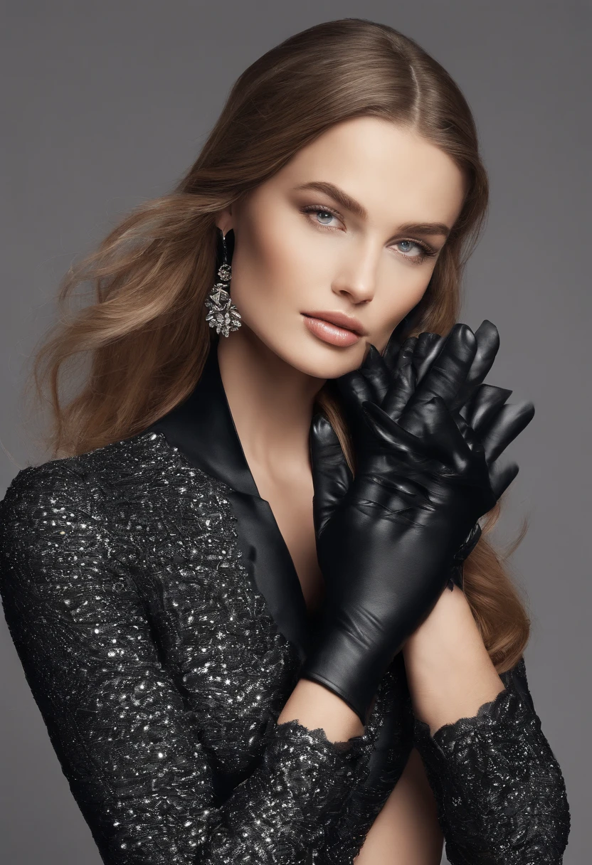 Frau mit schwarzbraunen Haaren und schwarzen durchsichtigen Handschuhen sitzt mit einer Tasse Tee auf einem Raja-Thron, inspiriert von Emma Andijewska, gorgeous lady, inspiriert von Hedi Xandt, seductive lady, inspiriert von Olga Rozanova, von Emma Andijewska, schwarze Handschuhe, Geheimnisvoller Glamour, Handschuhe und Schmuck. Bewegung, Olga Buzova