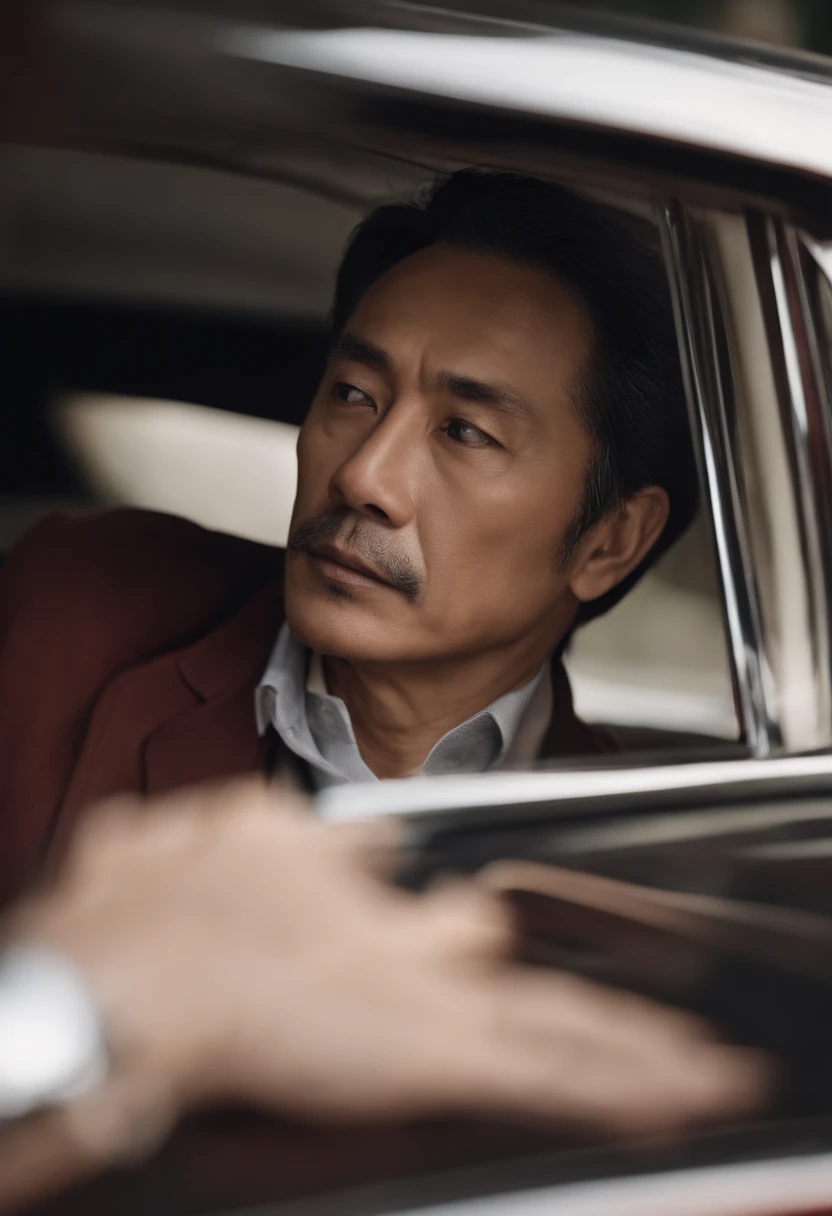 A middle-aged handsome modern poet,Asia face,Side close-up,erudite,Melancholy deep eyes