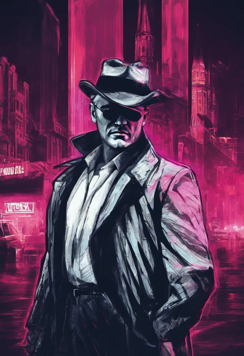 Noir Neon Tones of Photography, a photo of a Russian mafia boss in the 1990s in Moscow in the style of Moscow in the 90s