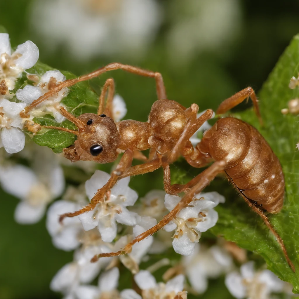 a golden transparent ant on a pile of gem, (masterpiece,best quality:1.2),200 mm 1.4F macro shooting,very delicate beautiful,the best lights,The best shadow,Render the background, stylized 3d render,Beautiful scenery, Autumn, Red maples fly, Long lens tracking photography