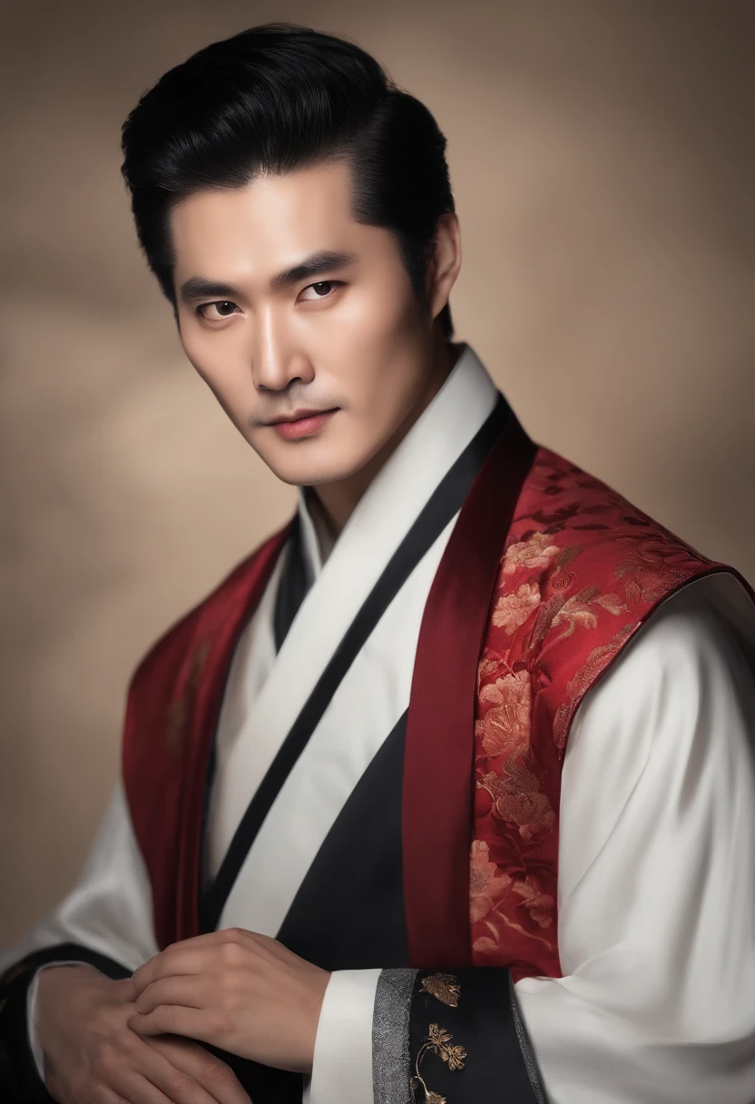 A middle-aged handsome modern poet，chineseidol，Side close-up，traditional garb，erudite，Melancholy deep eyes