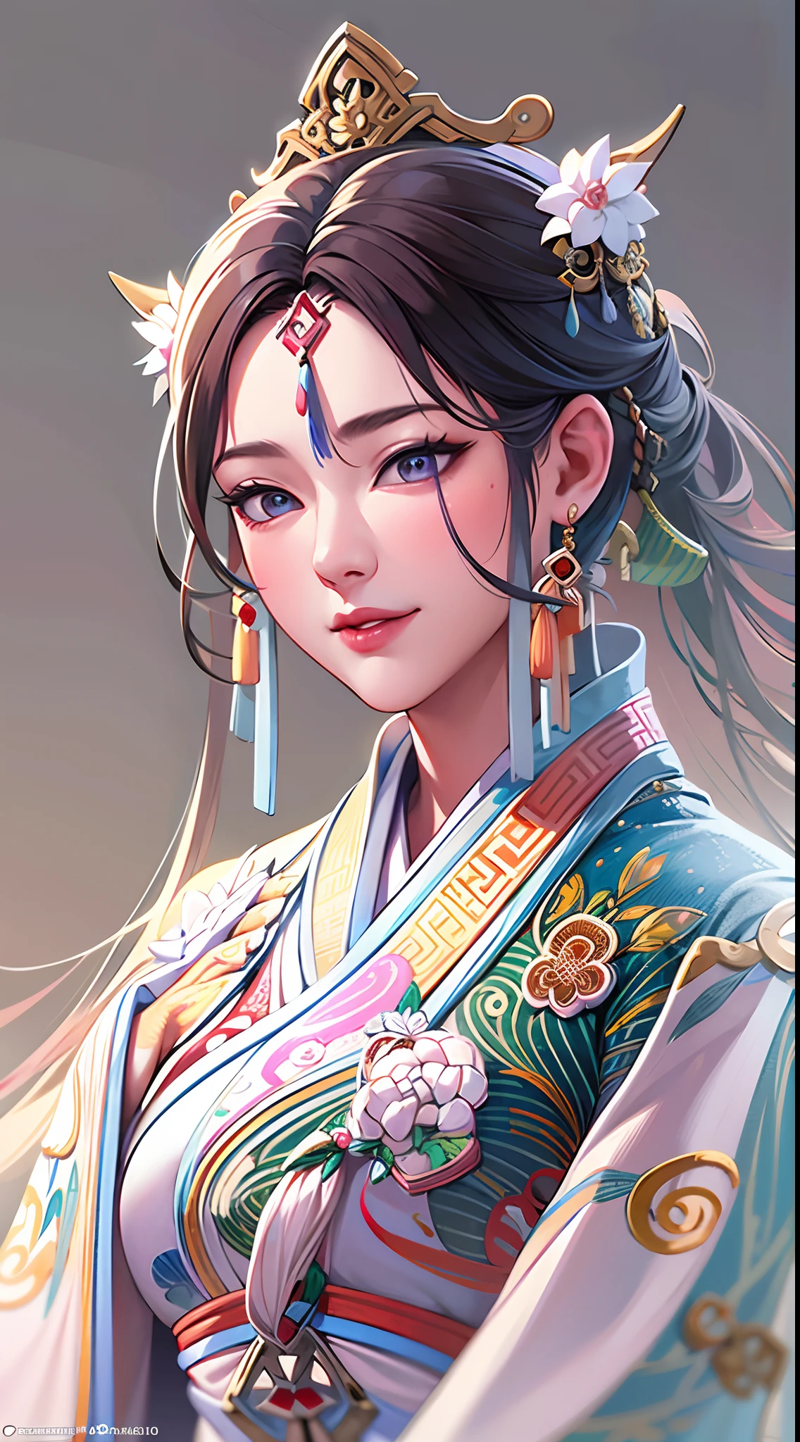 A girl, ancient Chinese costume, Whole body, Sunshine, Clear face, Clean white background, Masterpiece, Super detail, Epic composition, Ultra HD, High quality, Extremely detailed, offcial art, Uniform 8K wallpaper, Super detail, 32K