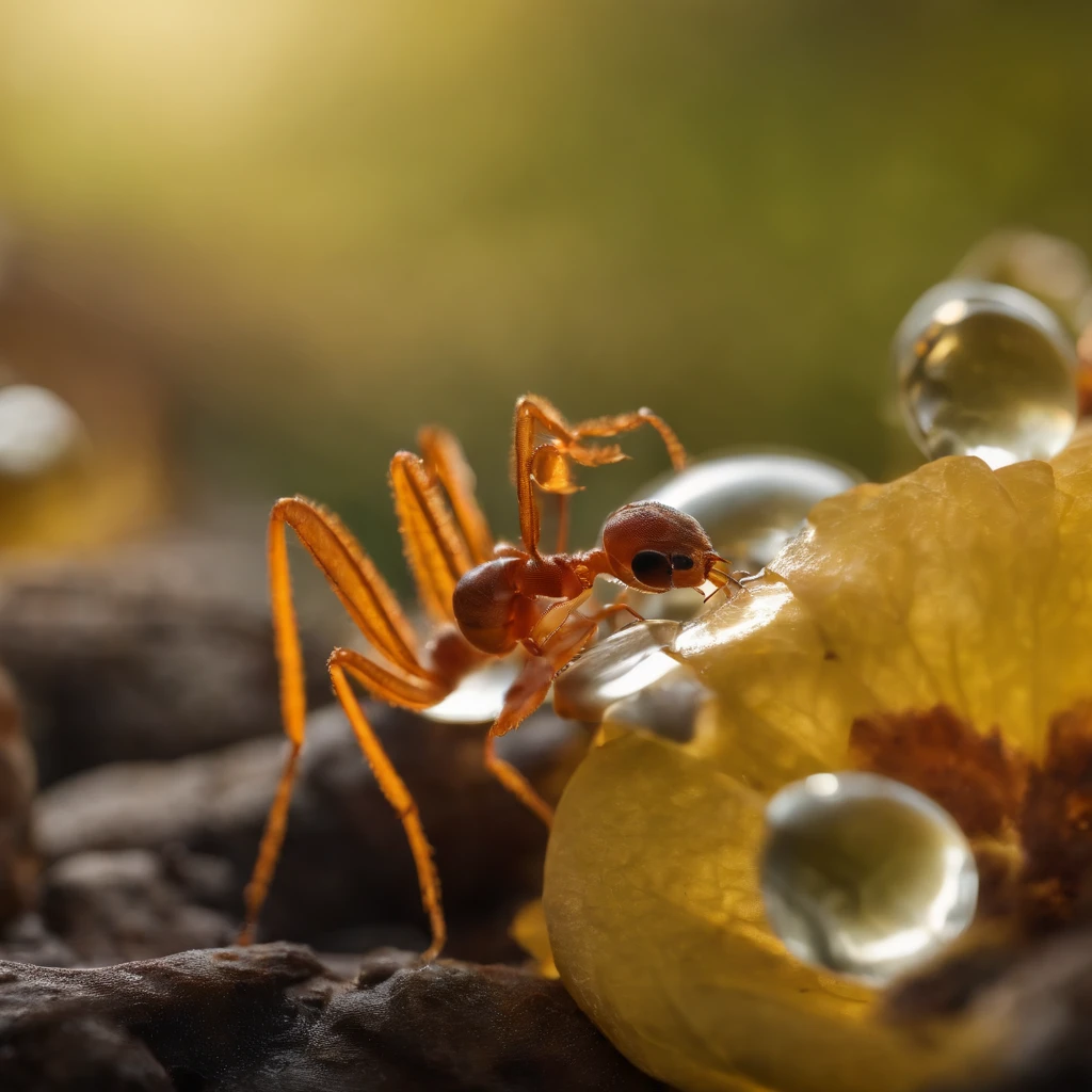a golden transparent ant on a pile of gems, (masterpiece,best quality:1.2),200 mm 1.4F macro shooting,very delicate beautiful,the best lights,The best shadow,Render the background, stylized 3d render,Beautiful scenery, Autumn, Long lens tracking photography